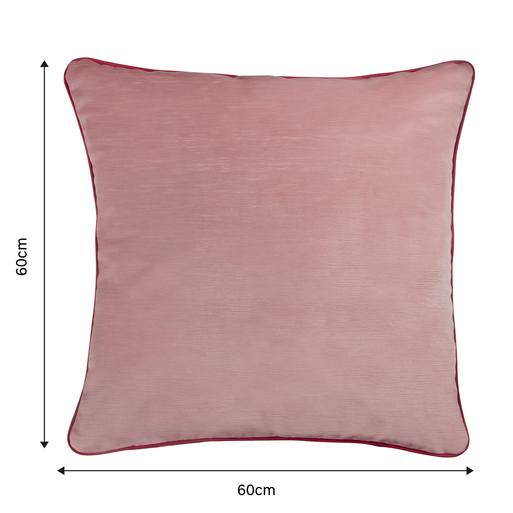Cojín decorativo cuadrado Velvetlin  lino poliéster liso rosa empolvado cordoncillo 60x60cm - 2