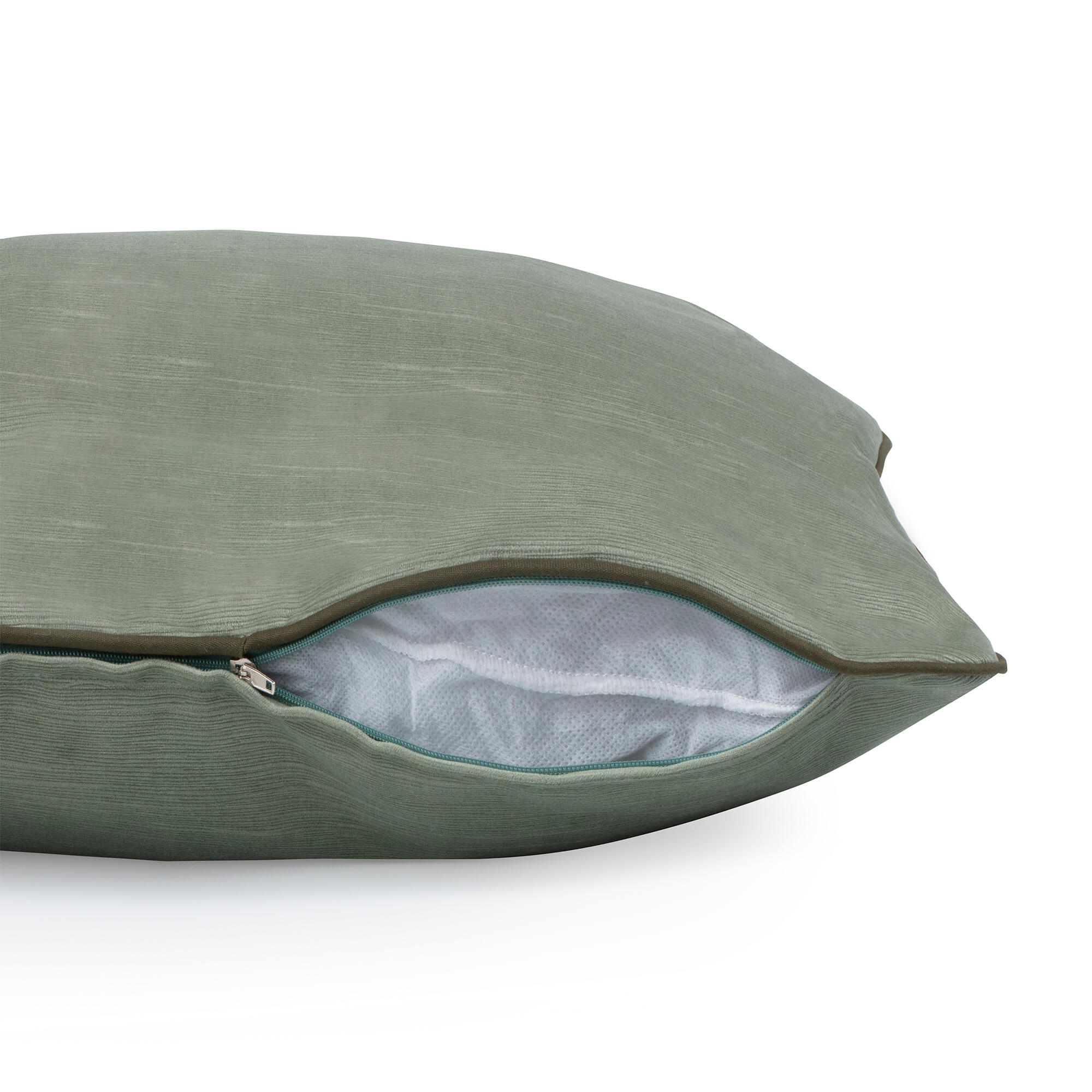 Cojín decorativo rectangular Velvetlin lino poliéster liso verde oliva cordoncillo 60x40cm - 6