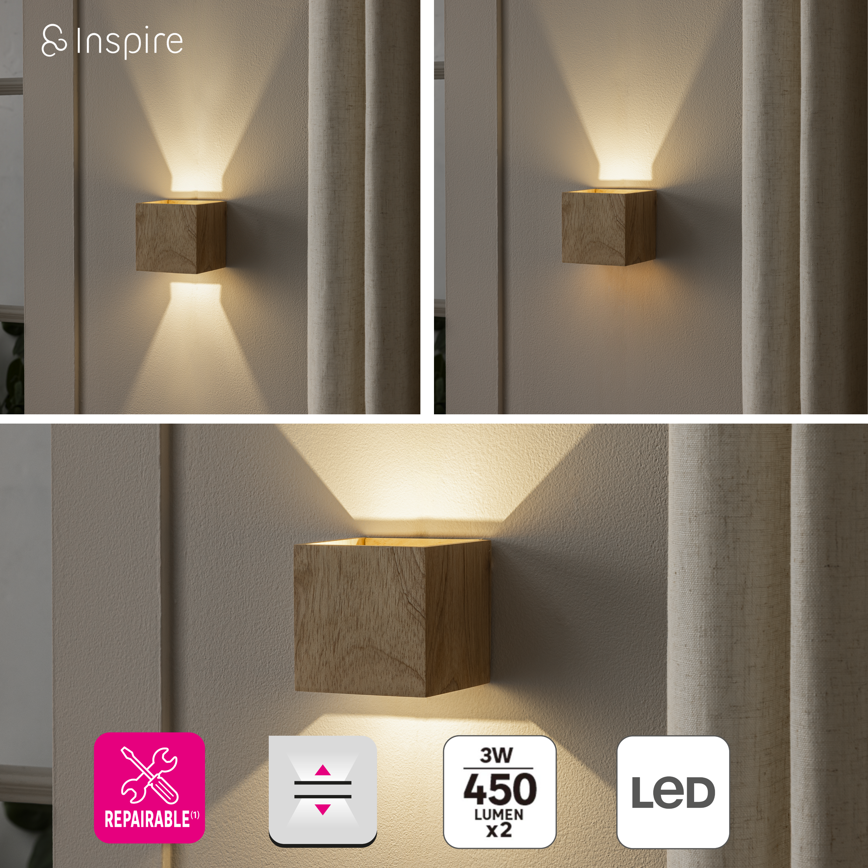 Kinkiet Sopran drewniany 900 lm 2 x LED Inspire - 7