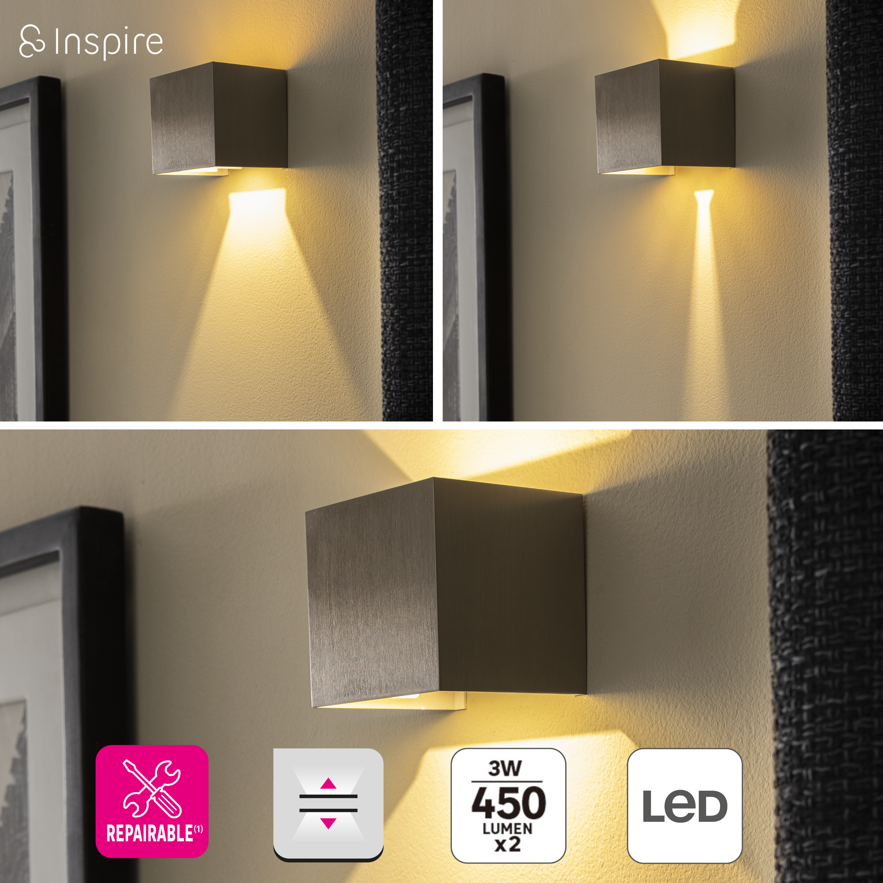 Applique LED, aluminium, chrome, Kubbo, INSPIRE - 2