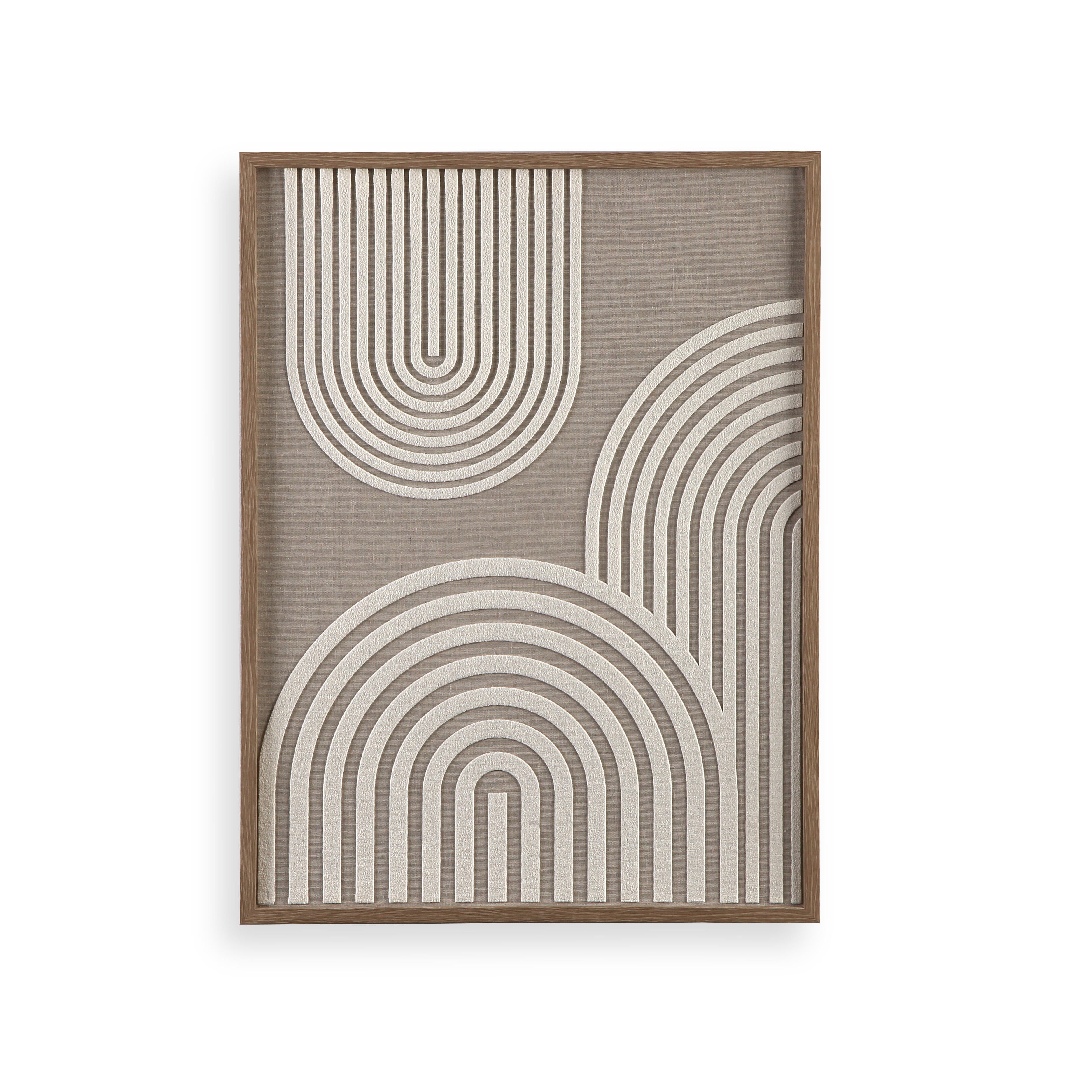 Cuadro pintura impresa enmarcada Abstracto rectangular de 45 x 60 cm. Loneta Flarey beige y blanco. Marco color Castaño - 9