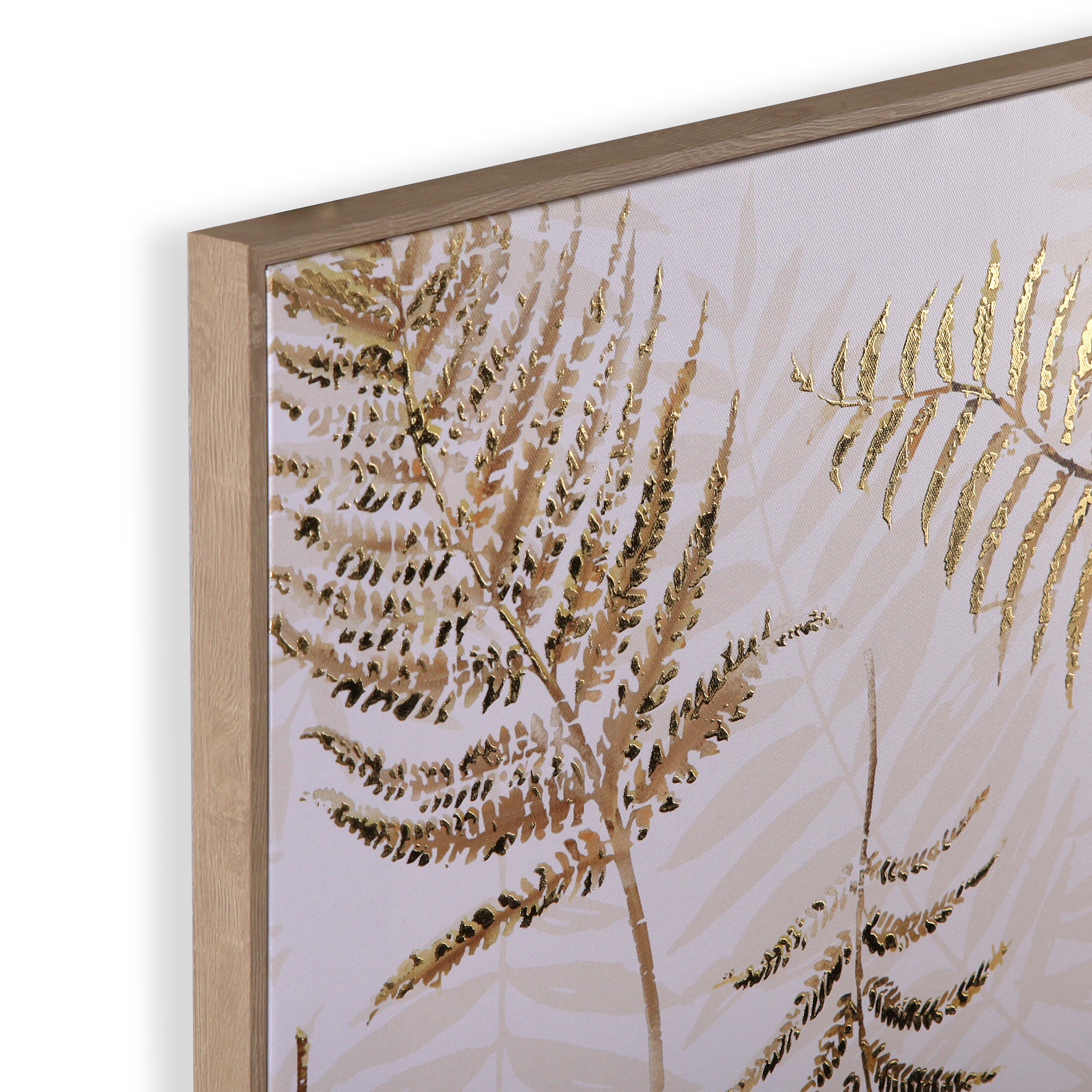 Cuadro pintura impresa enmarcada Abstracto rectangular de 45 x 60 cm. Loneta Flarey beige y blanco. Marco color Castaño - 4
