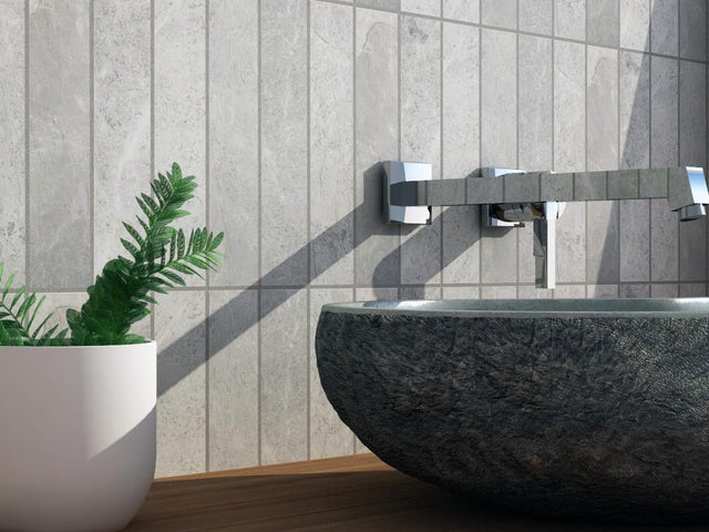Piastrella Mosaico in marmo Chateau Brick Taupe grigio chiaro satinato L 30.8 x L 22cm x Sp. 8 mm