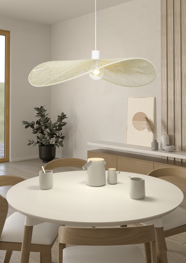 Lámpara de techo colgante de fibra natural beige 1 luz E27 Siruela 80 cm de ancho
