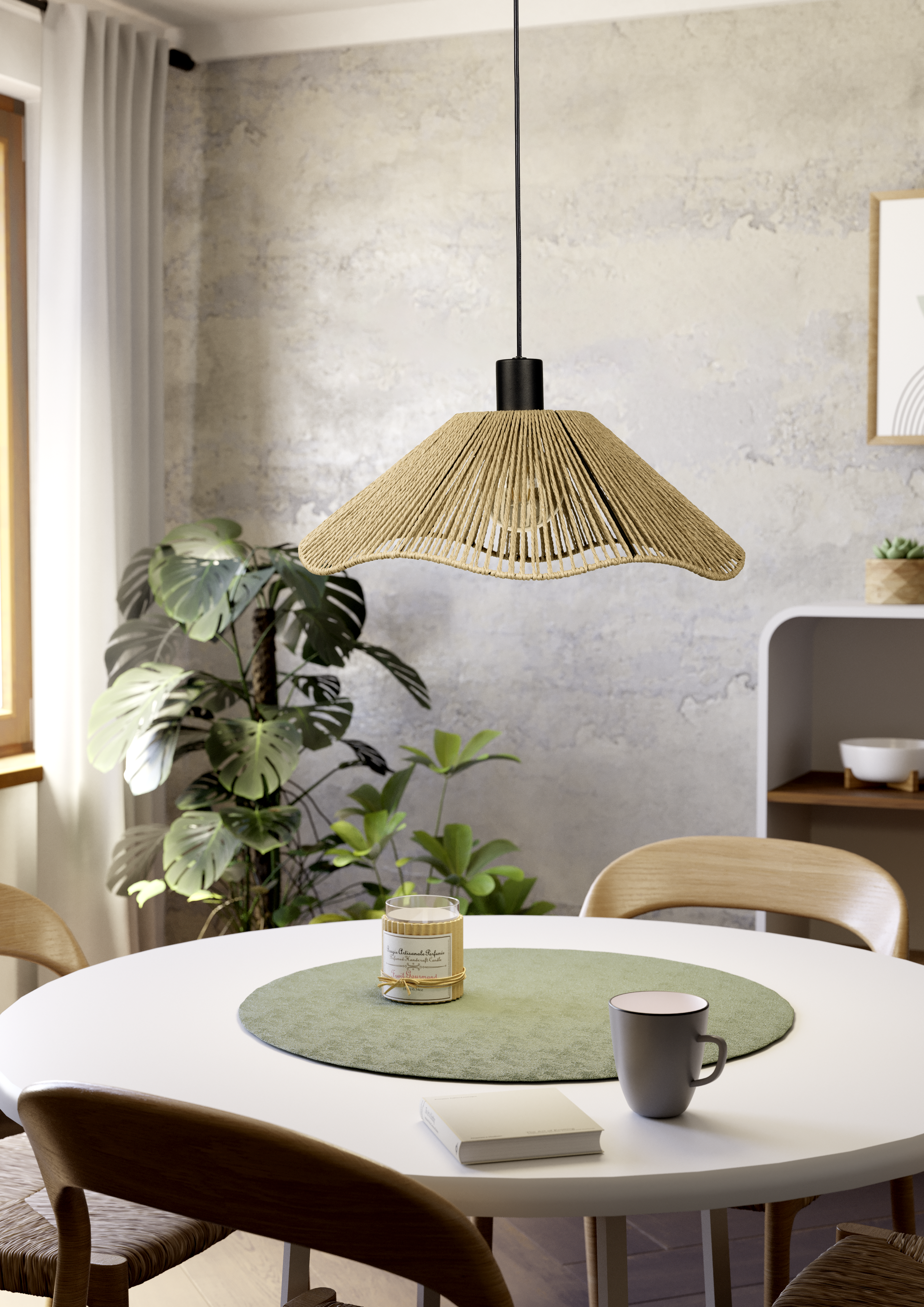 Lámpara de techo colgante de fibra natural beige 1 luz E27 Siruela ø40 cm - 6