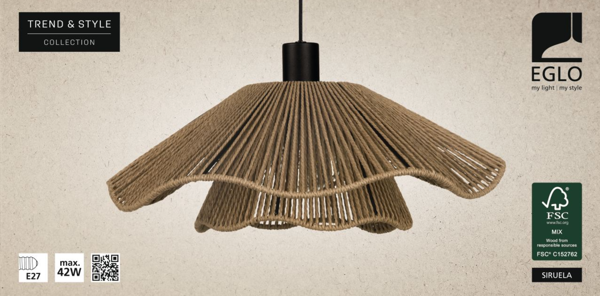 Suspensão SIRUELA 1X42W E27 110 cm algodão II - 8