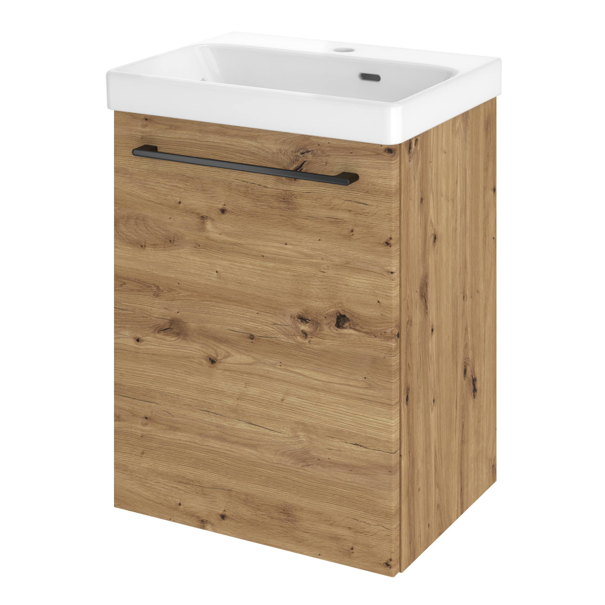 Szafka umywalkowa wisząca lub stojąca z umywalką 46x36.7 cm zestaw Remix brązowa złoty dąb Sensea