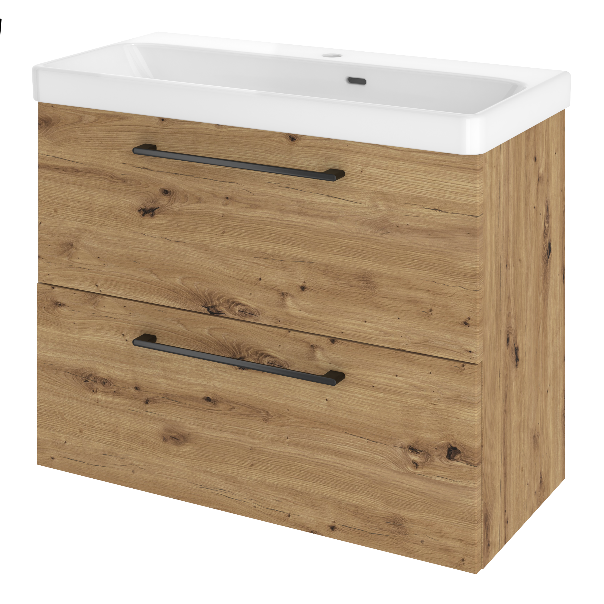 Szafka umywalkowa wisząca 2 szuflady z umywalką 76x36.7 cm zestaw Remix brązowa złoty dąb Sensea