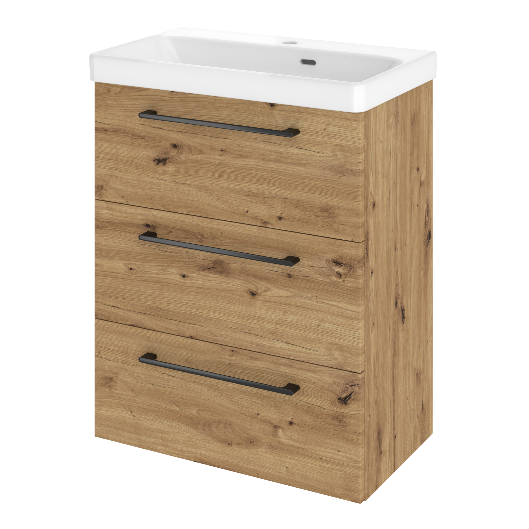 Szafka umywalkowa wisząca 3 szuflady z umywalką 61x36.7 cm zestaw Remix brązowa złoty dąb Sensea