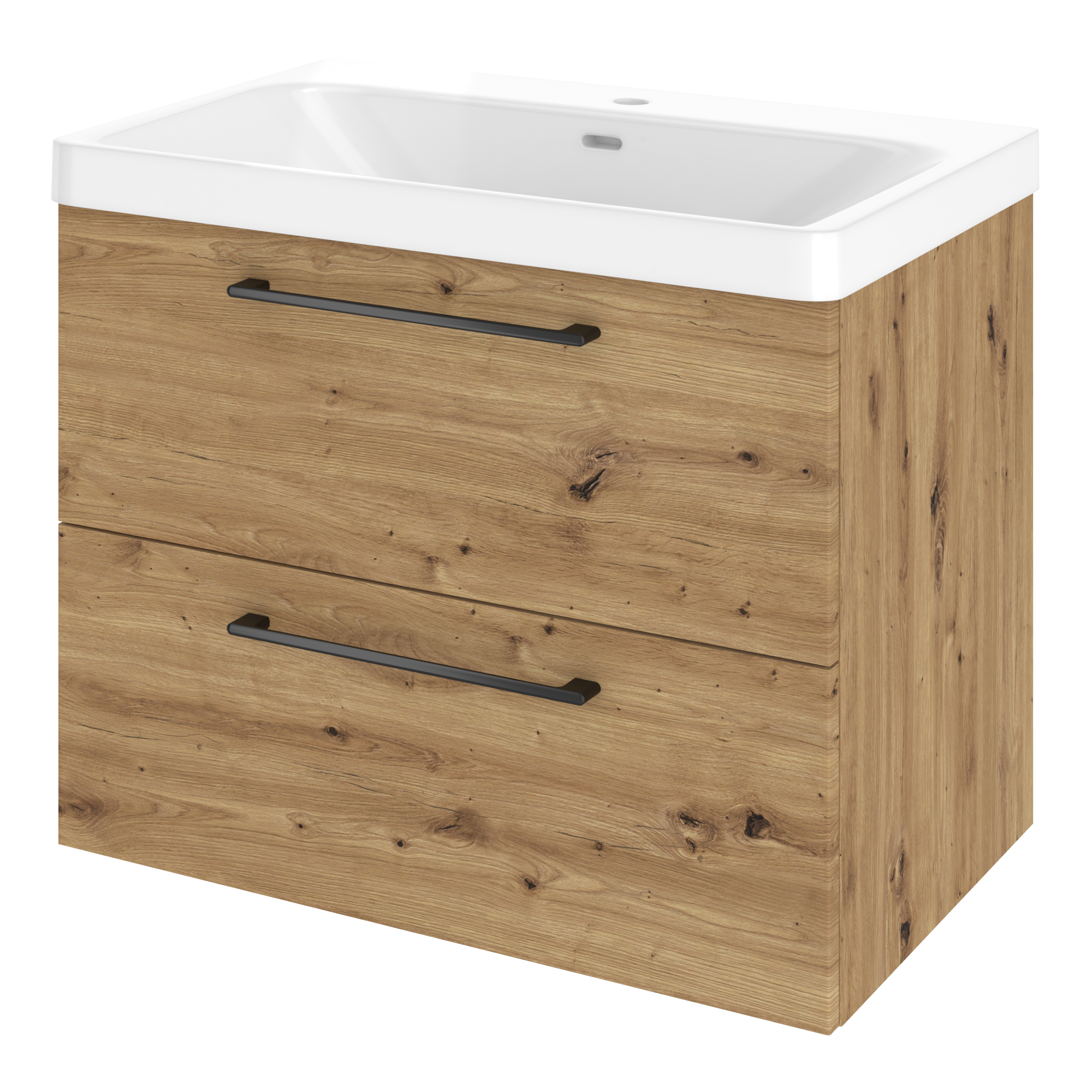 Szafka umywalkowa wisząca 2 szuflady z umywalką 76x49.7 cm zestaw Remix brązowa złoty dąb Sensea