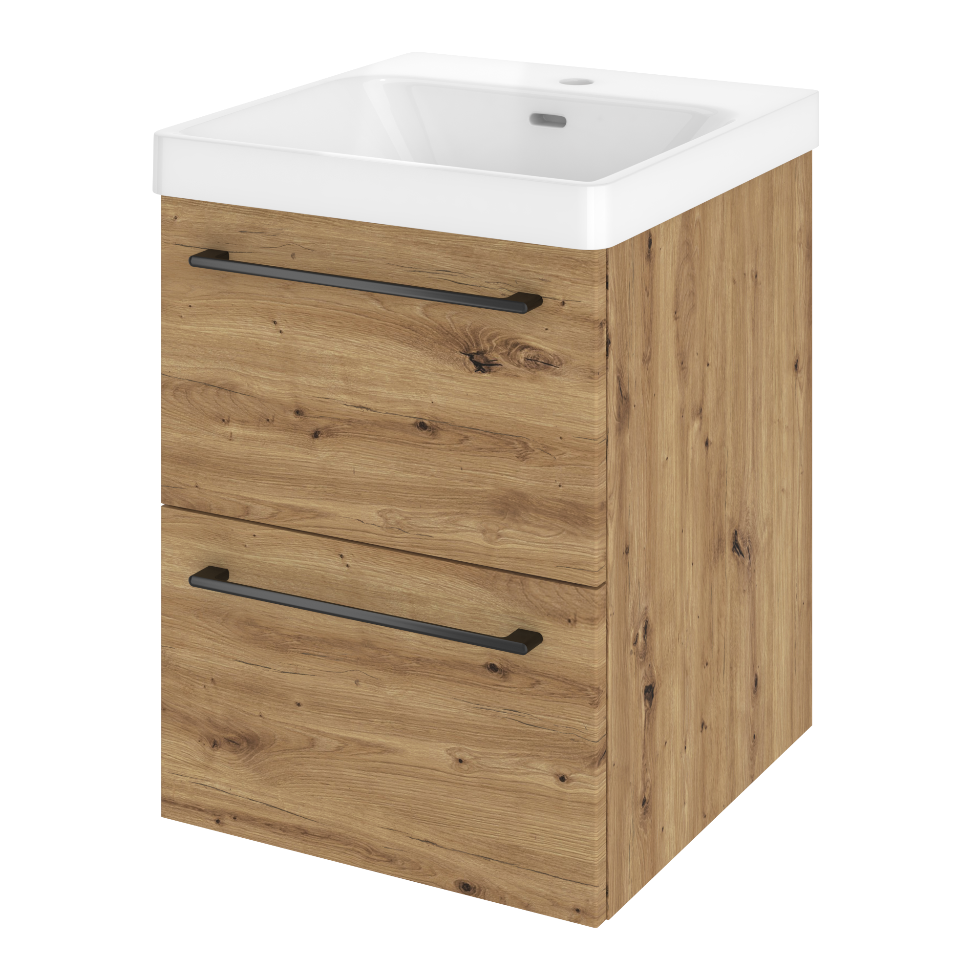 Szafka umywalkowa wisząca 2 szuflady z umywalką 46x49.7 cm zestaw Remix brązowa złoty dąb Sensea