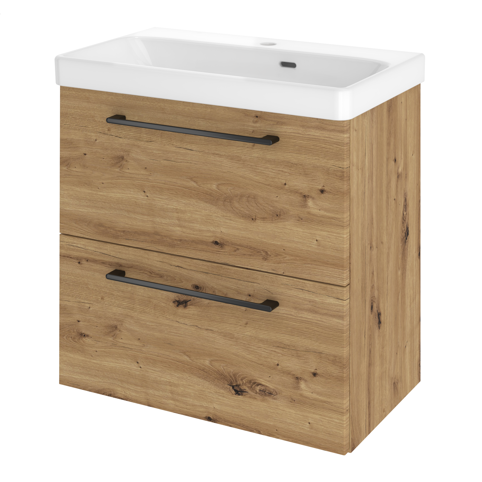 Szafka umywalkowa wisząca 2 szuflady z umywalką 61x36.7 cm zestaw Remix brązowa złoty dąb Sensea