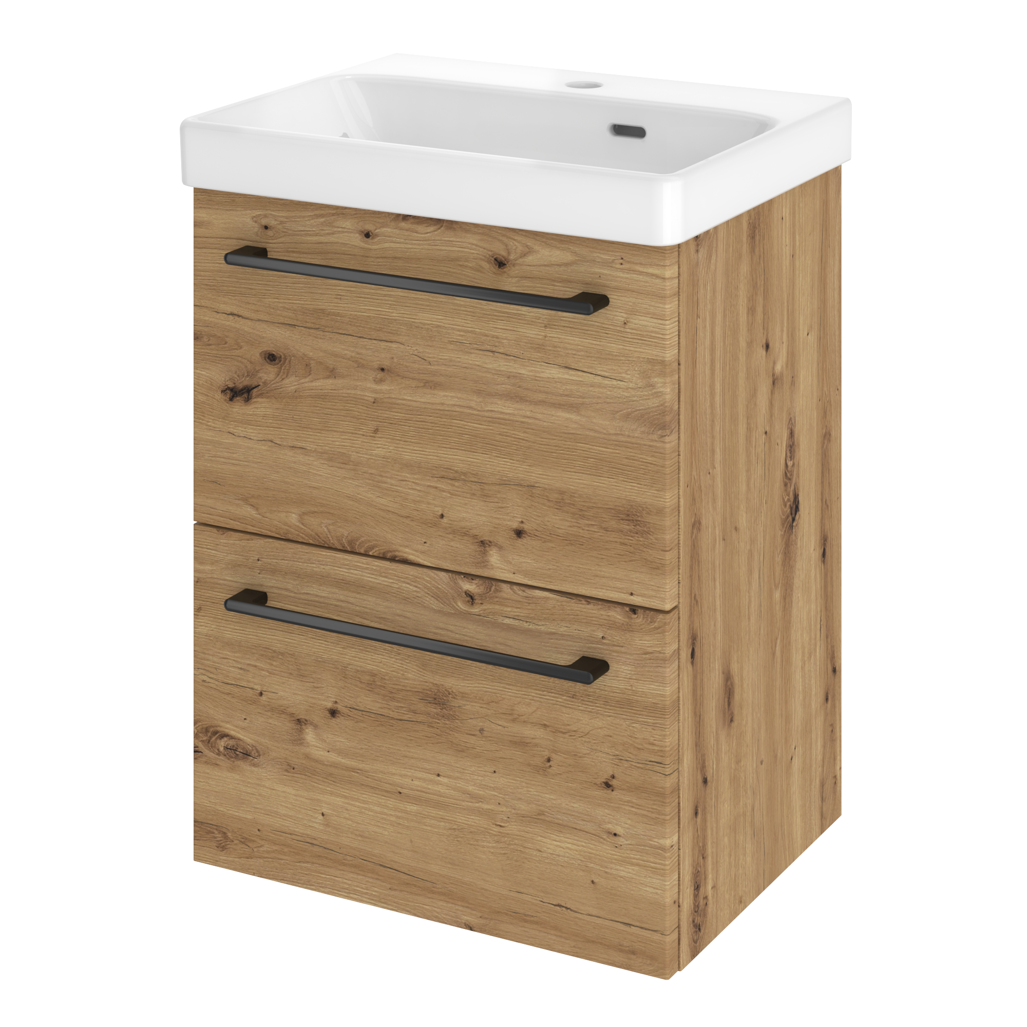 Szafka umywalkowa wisząca 2 szuflady z umywalką 46x36.7 cm zestaw Remix brązowa złoty dąb Sensea