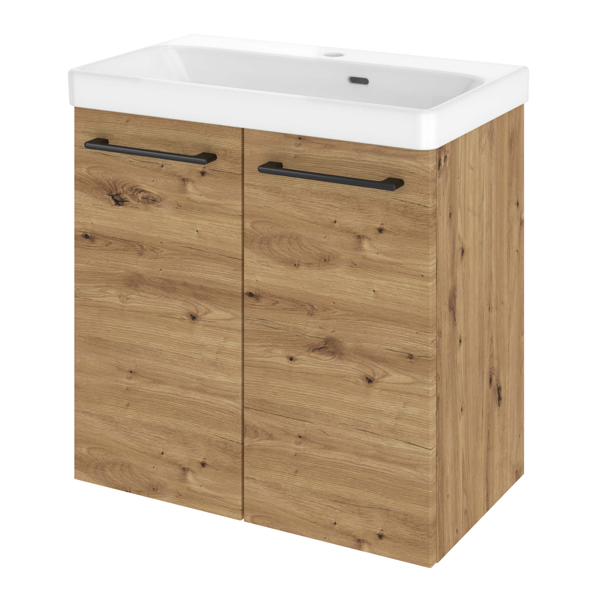 Szafka umywalkowa wisząca lub stojąca z umywalką 61x36.7 cm zestaw Remix brązowa złoty dąb Sensea