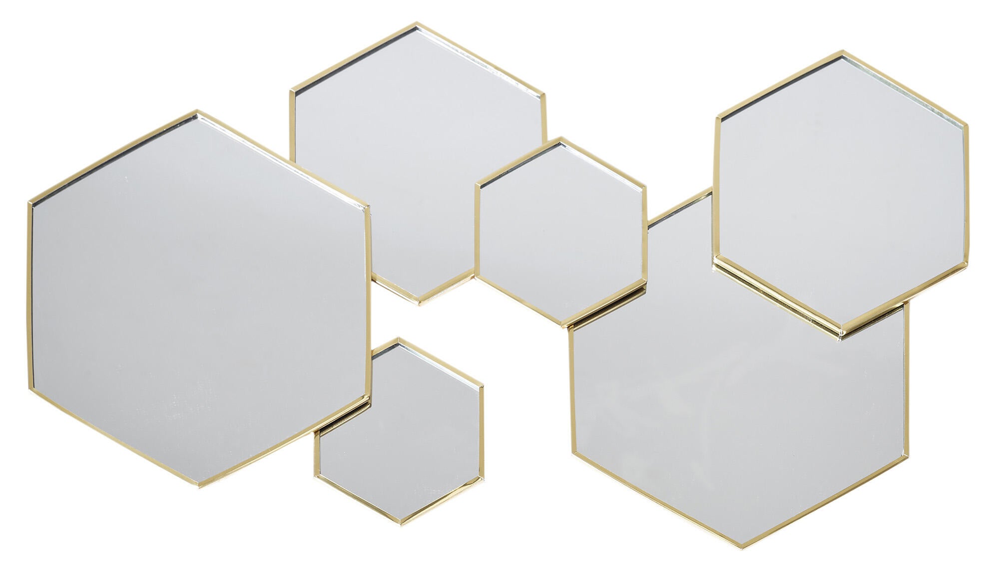 Espejo enmarcado de pared hexagonal mirage metal dorado de 57 x 35 cm