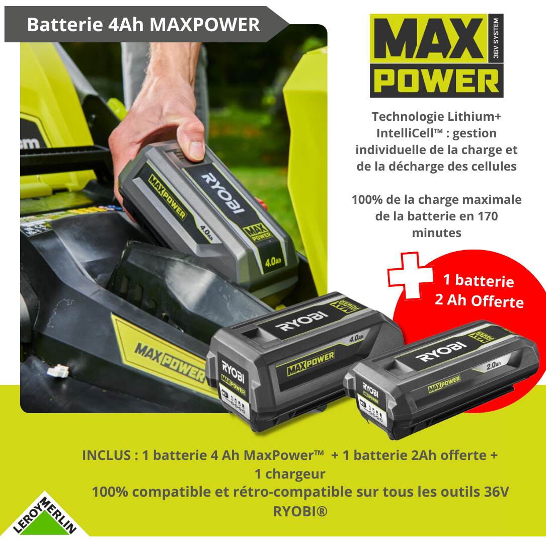 Débroussailleuse à batterie RYOBI, Rbc36x26bg2-14020 36V, l.33cm - 6
