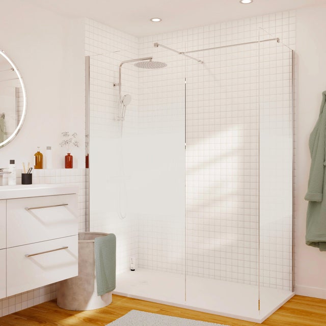Paroi de douche à l'italienne verre sérigraphié, l.80cm, Ep. 8mm chromé Remix