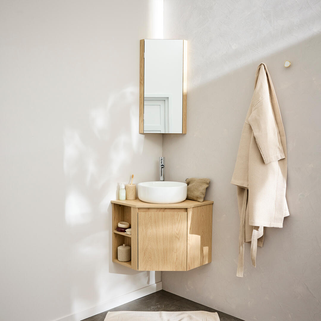 Armoire de toilette l.25.2 cm H.70 cm P.25.2 cm, effet chêne naturel Sorrento an - 3