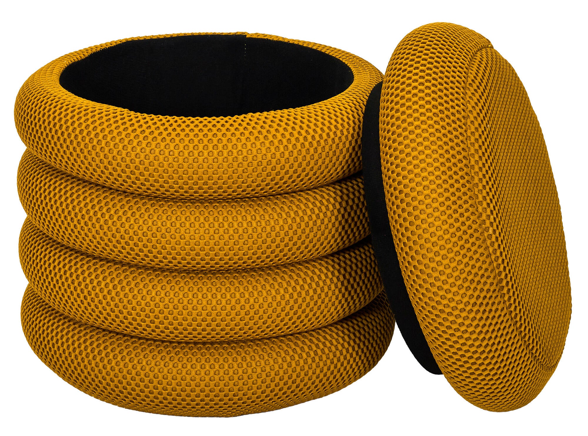 Puff decorativo madera redondo atom mostaza x42xcm