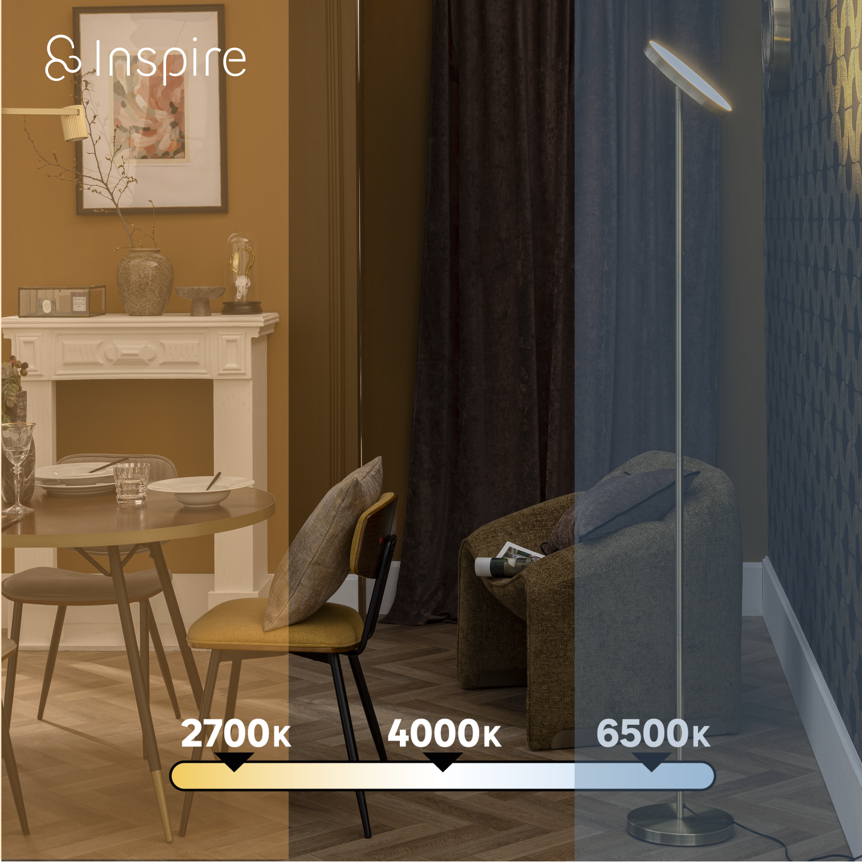 Lampadaire LED Osana avec variateur, acier, doré, H.180 cm INSPIRE - 4