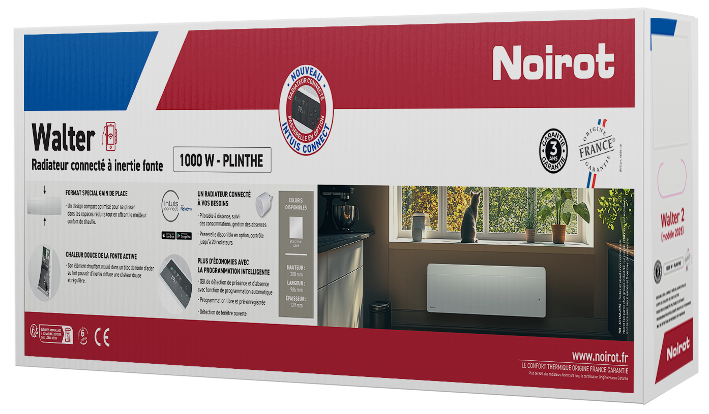Radiateur électrique connecté à inertie sèche 1000W Walter 2 plinthe NOIROT - 7