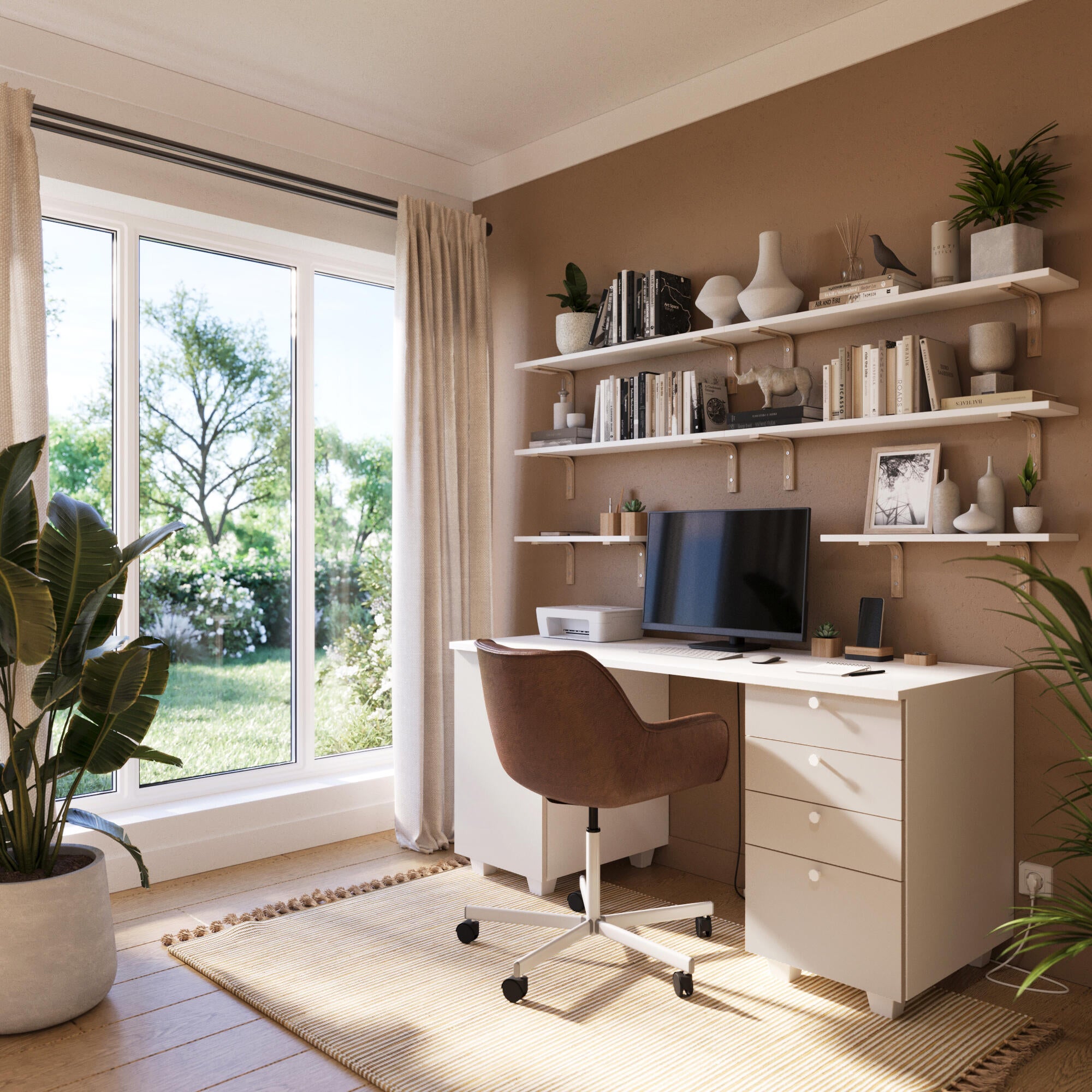 Lot de 2 équerres Ply wood bois verni beige, H.15 x P.20 cm - 3