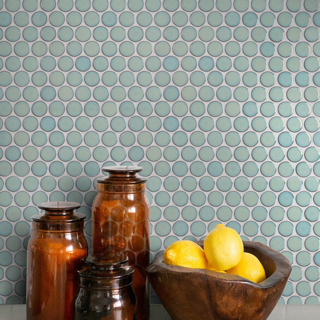 Piastrella Mosaico in ceramica Penny28 Bangkok verde acqua lucido L 33 x L 31.2cm x Sp. 6 mm