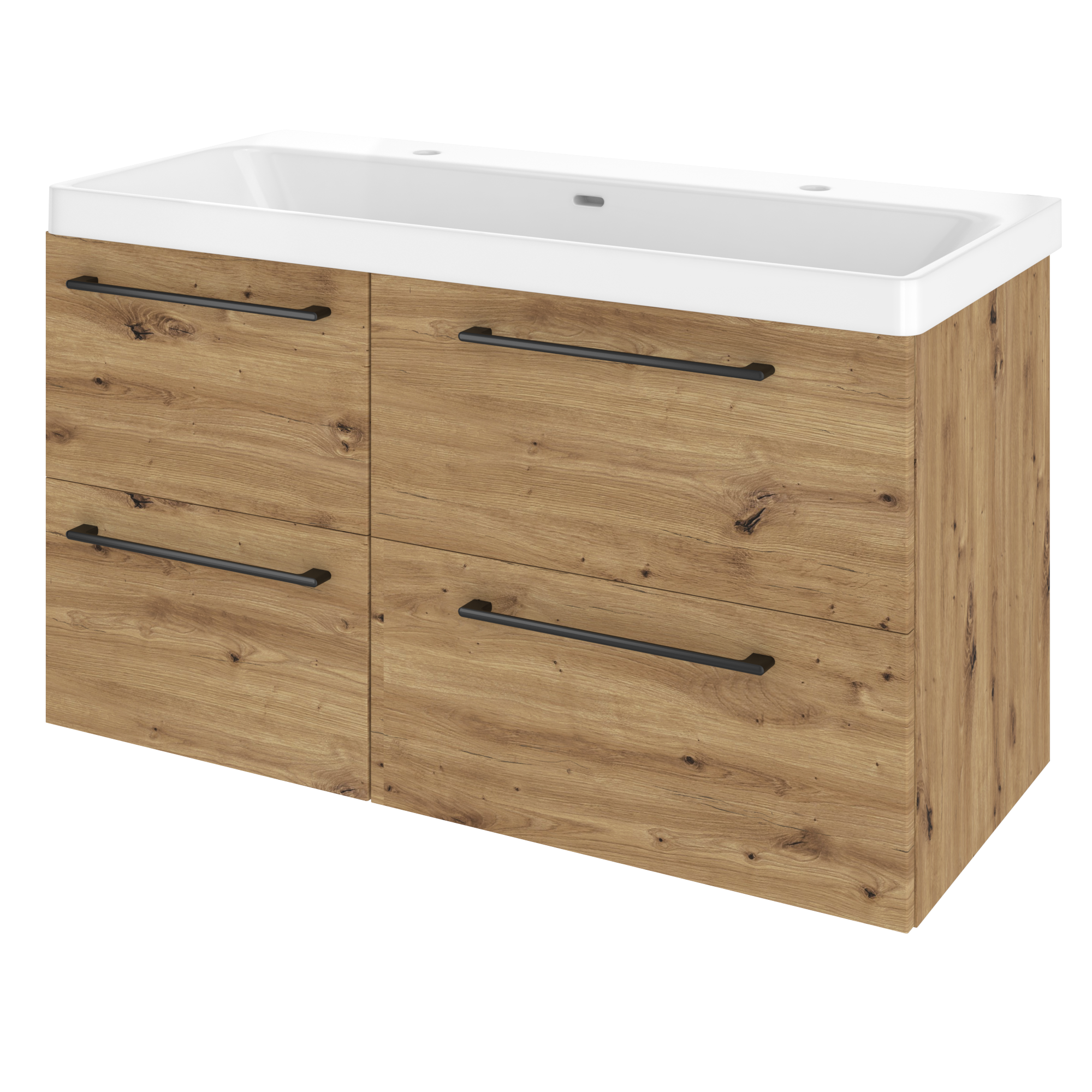 Szafka umywalkowa wisząca 4 szuflady z umywalką 106x49.7 cm zestaw Remix brązowa złoty dąb Sensea