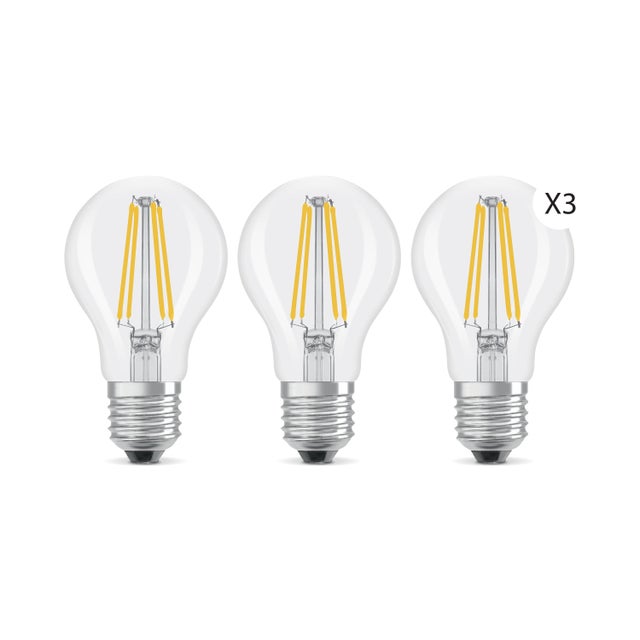 3 ampoules led à filament E27, 806lm, classe énergétique A, blanc chaud LEXMAN