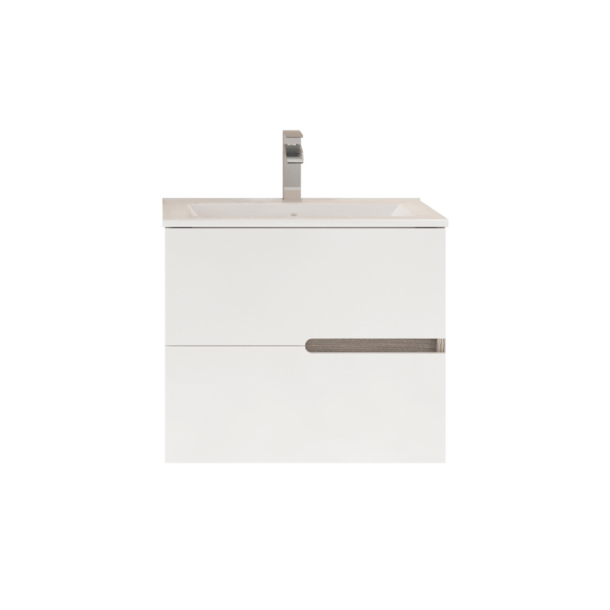 Mobile bagno sospeso con lavabo e illuminazione L 60 x H 53 x P 46.5 cm frontale bianco/laterali rovere fumo 2 cassetti per vasca centrale Eva - 4