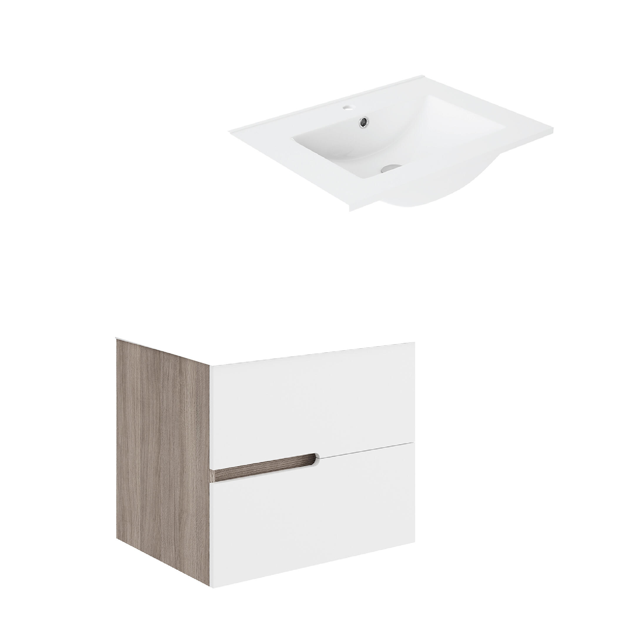 Mobile bagno sospeso con lavabo e illuminazione L 60 x H 53 x P 46.5 cm frontale bianco/laterali rovere fumo 2 cassetti per vasca centrale Eva - 10