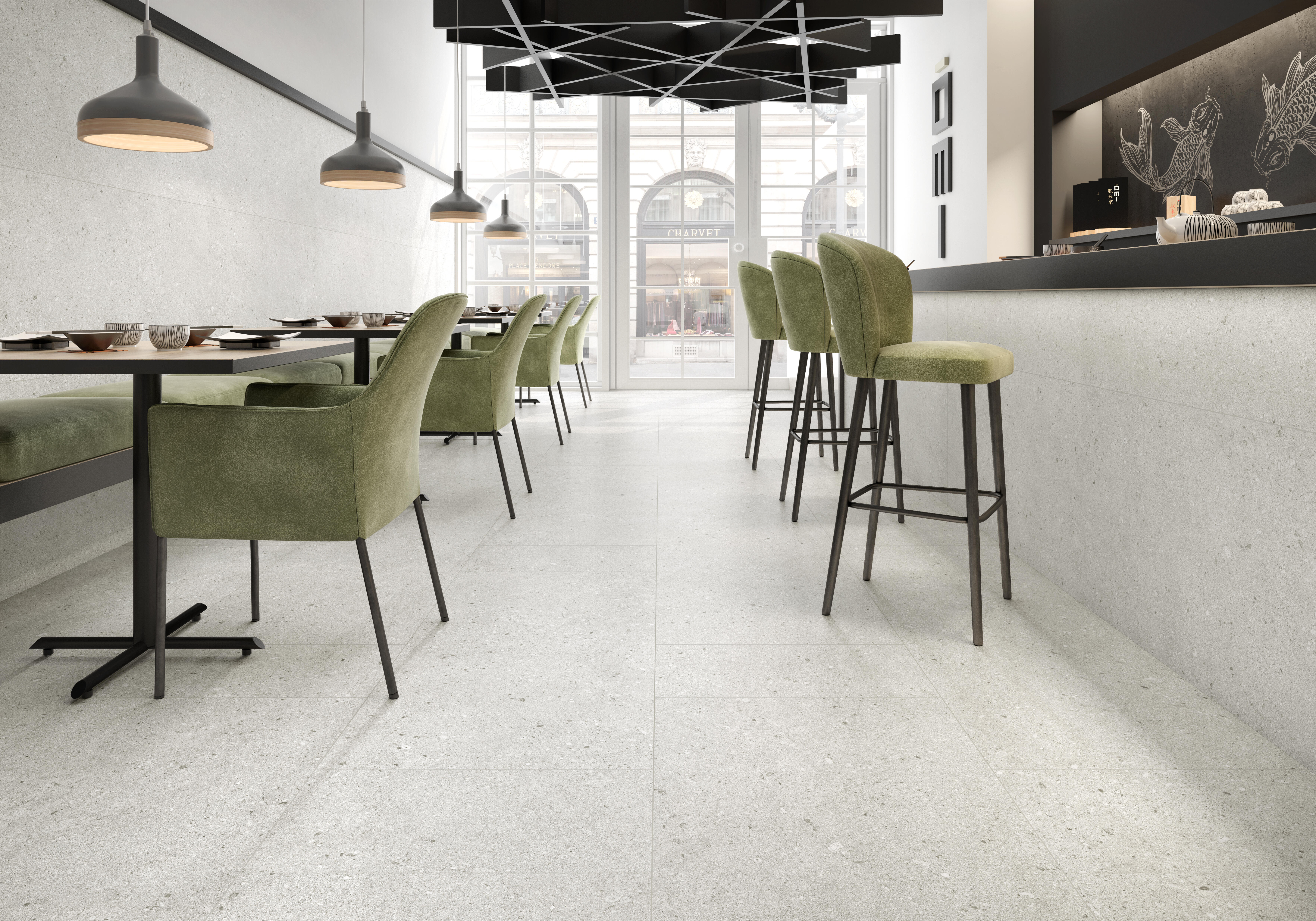 Suelo porcelánico stonetech balance efecto piedra blanco 60x120 cm c2 roca tiles