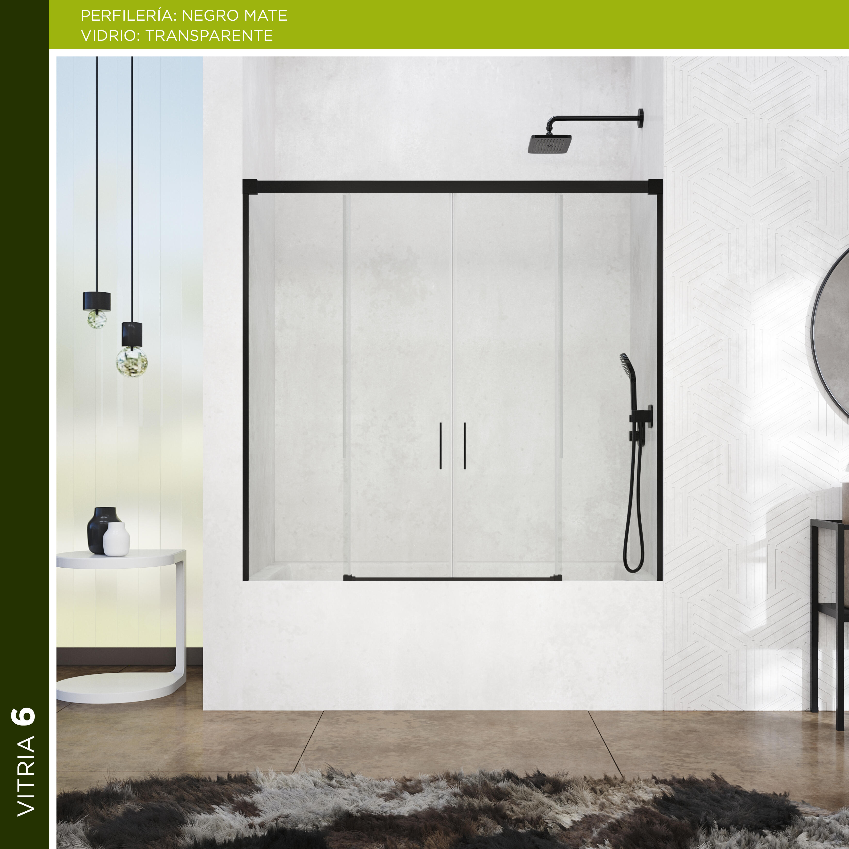 Mampara corredera Vitria transparente perfil negro mate 6mm (160-165)x150cm - 4