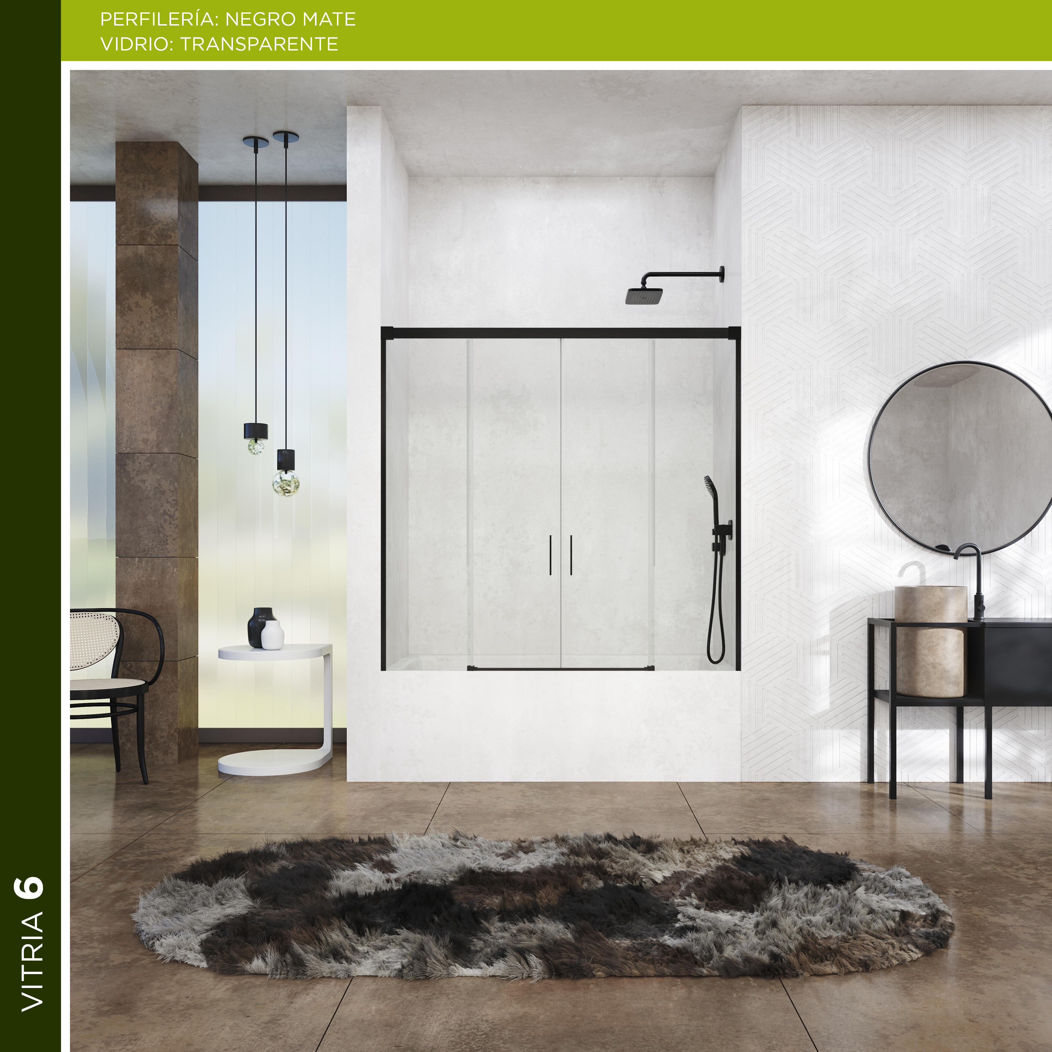 Mampara corredera vitria transparente perfil negro mate 6mm (170-175)x150cm