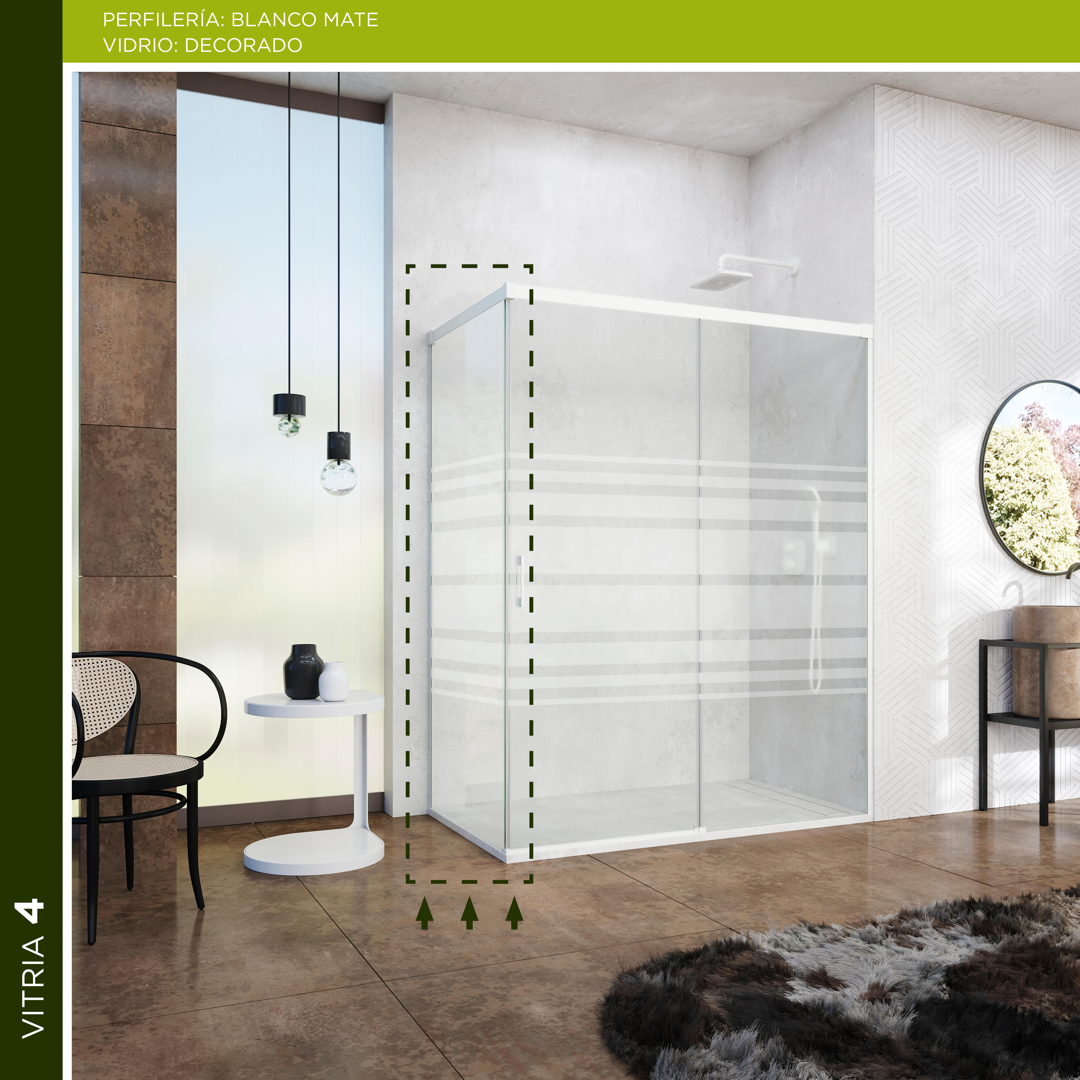 Mampara lateral fijo serigrafiado vitria perfil blanco 75x199.2 cm 6mm