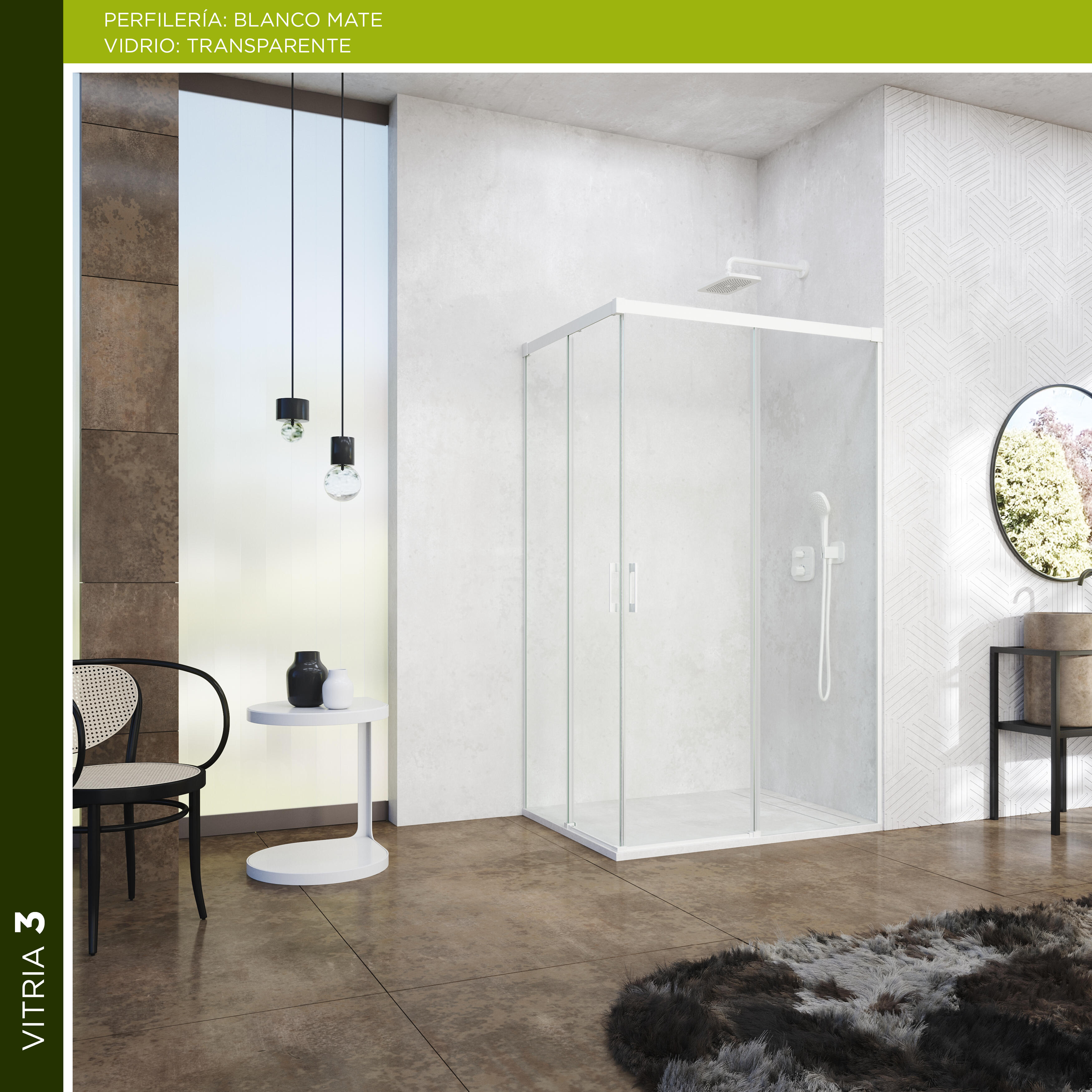 Mampara de ducha corredera transparente vitria perfil blanco (137-140)x(67-70)x199.2 cm 6 mm