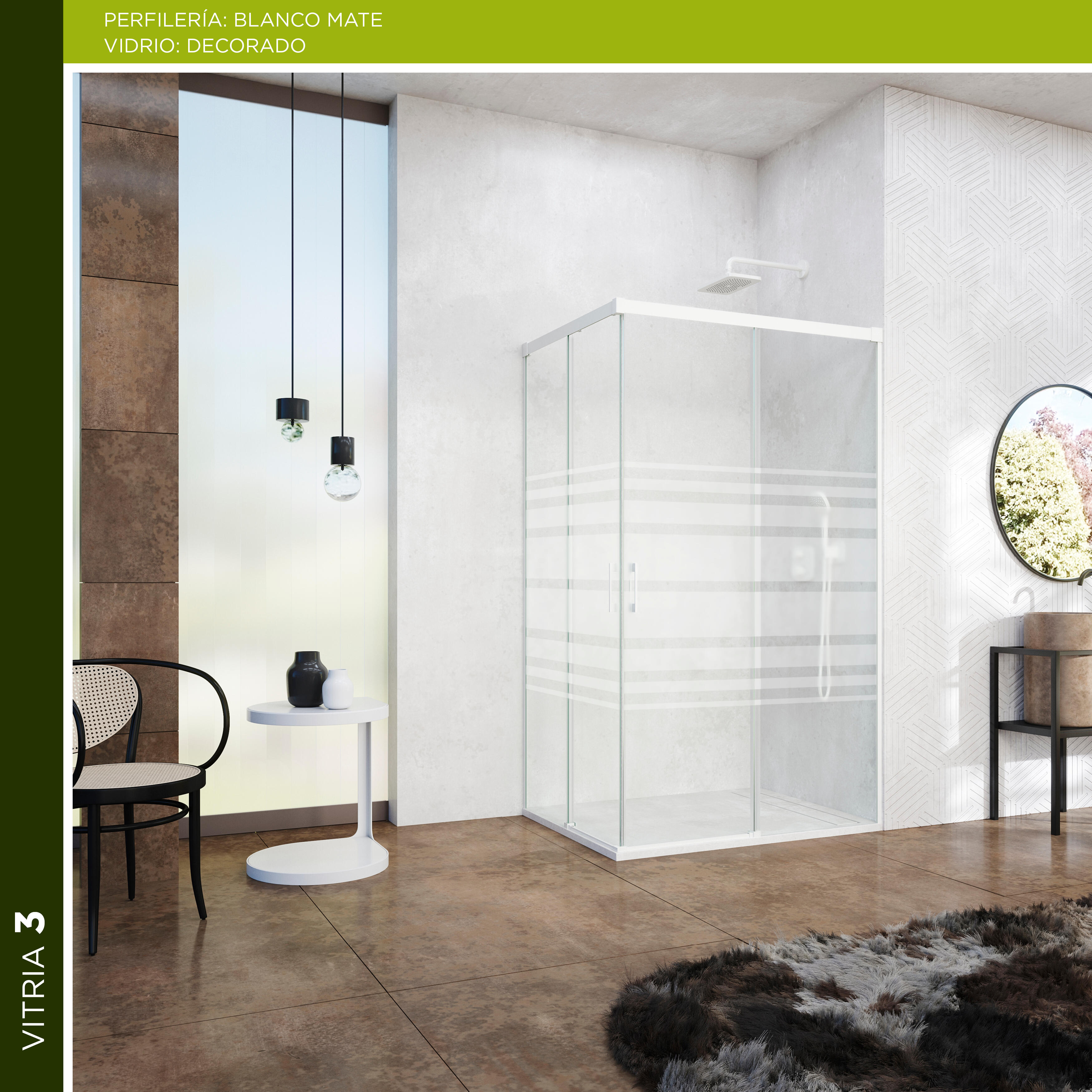 Mampara de ducha corredera serigrafiada vitria perfil blanco (97-100)x(67-70)x199.2 cm 6 mm