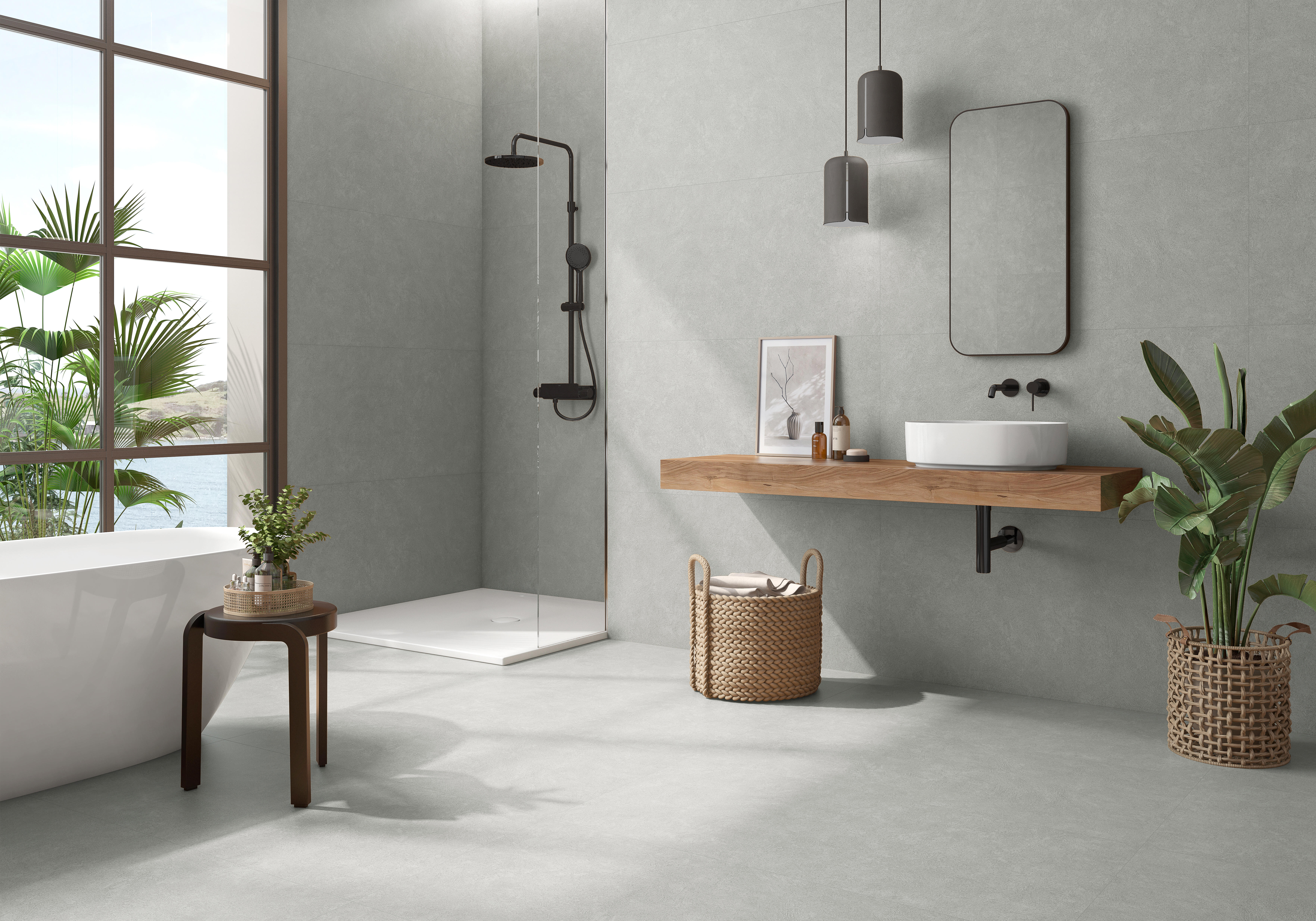 Suelo/azulejo porcelánico kasbah efecto cemento gris 60x120 cm c2 roca tiles