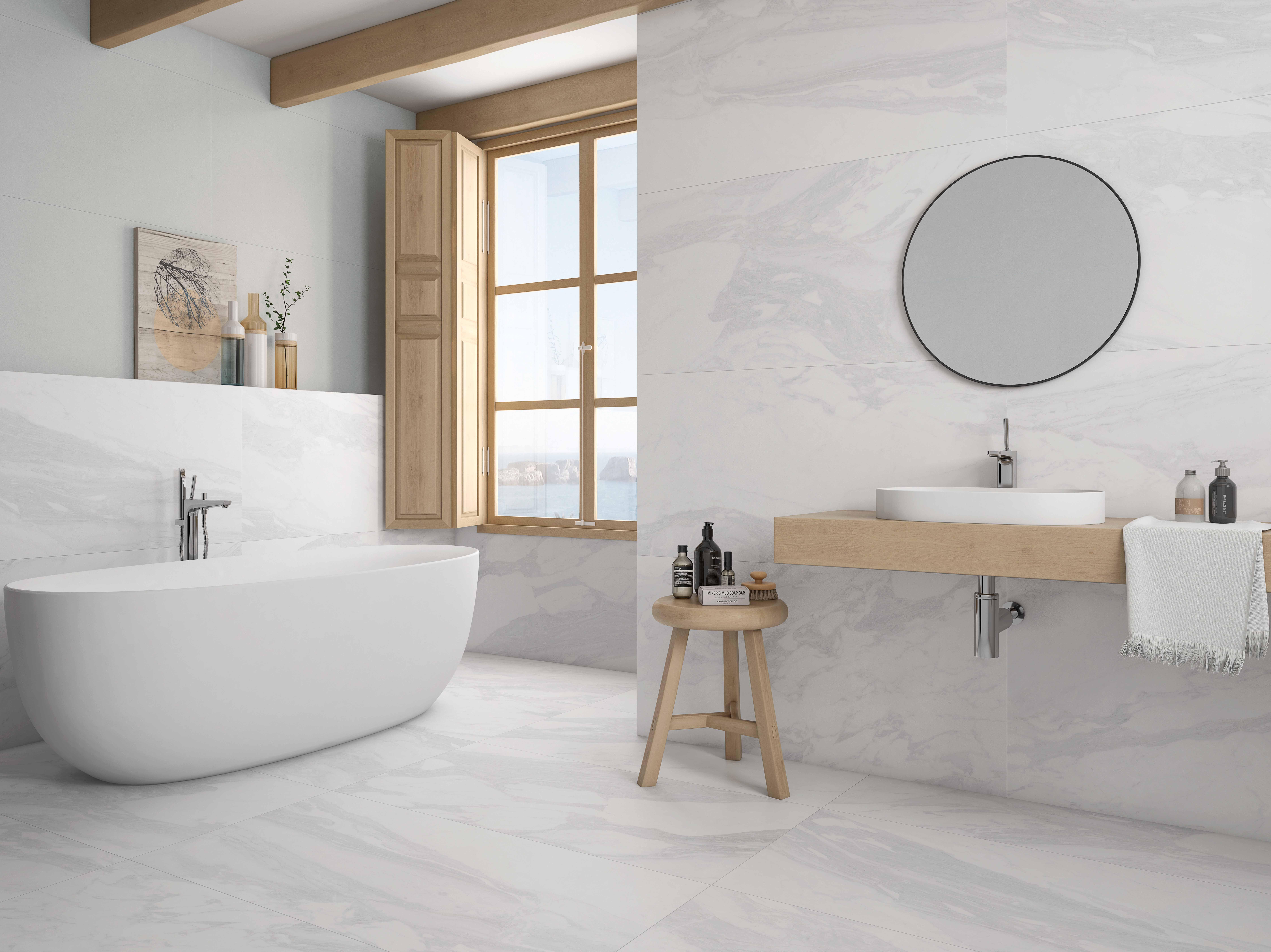 Suelo/azulejo porcelánico bernini efecto mármol blanco 60x120 cm c2 roca tiles
