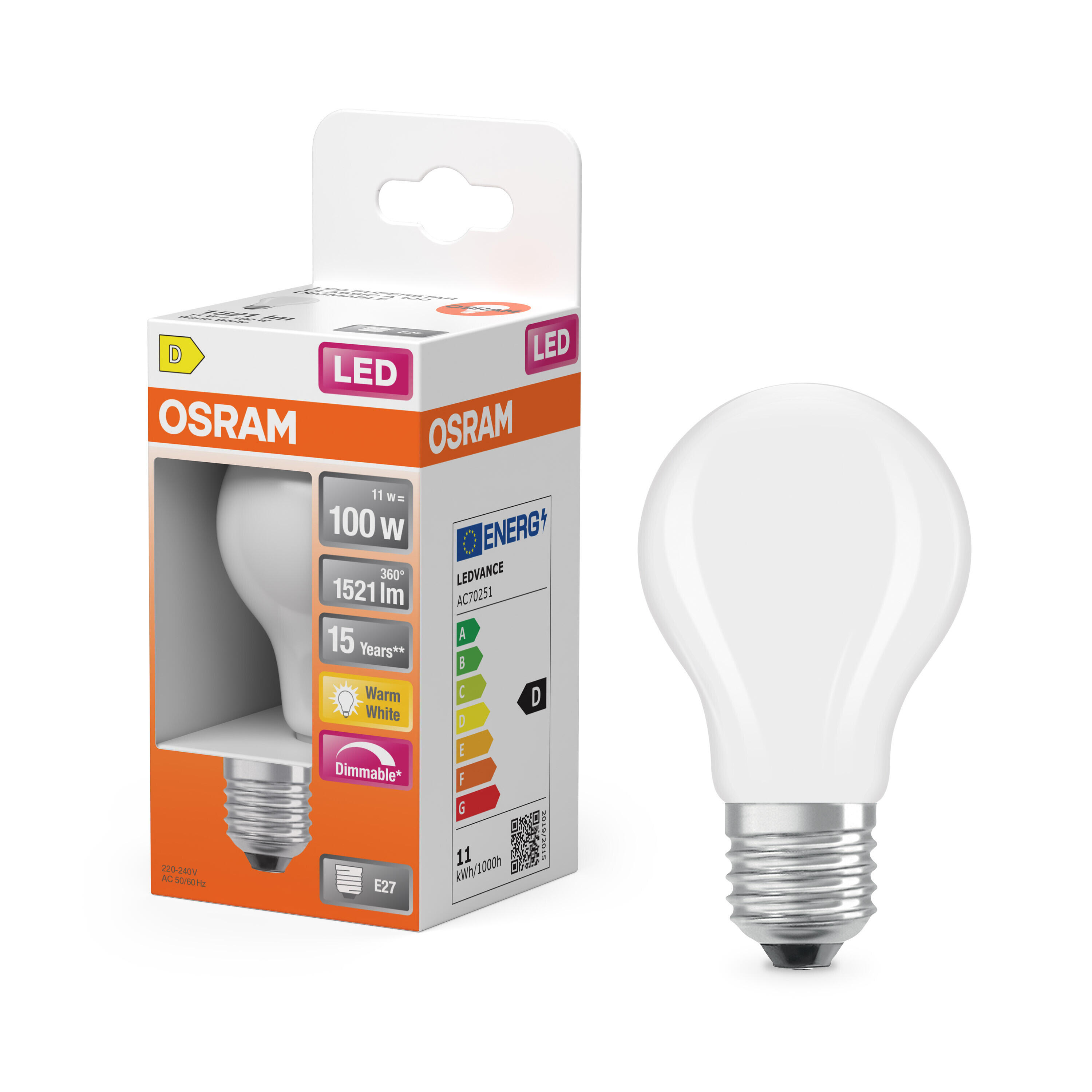 Ampoule variable led verre standard E27 1521 Lm = 100 W blanc chaud, OSRAM - 3
