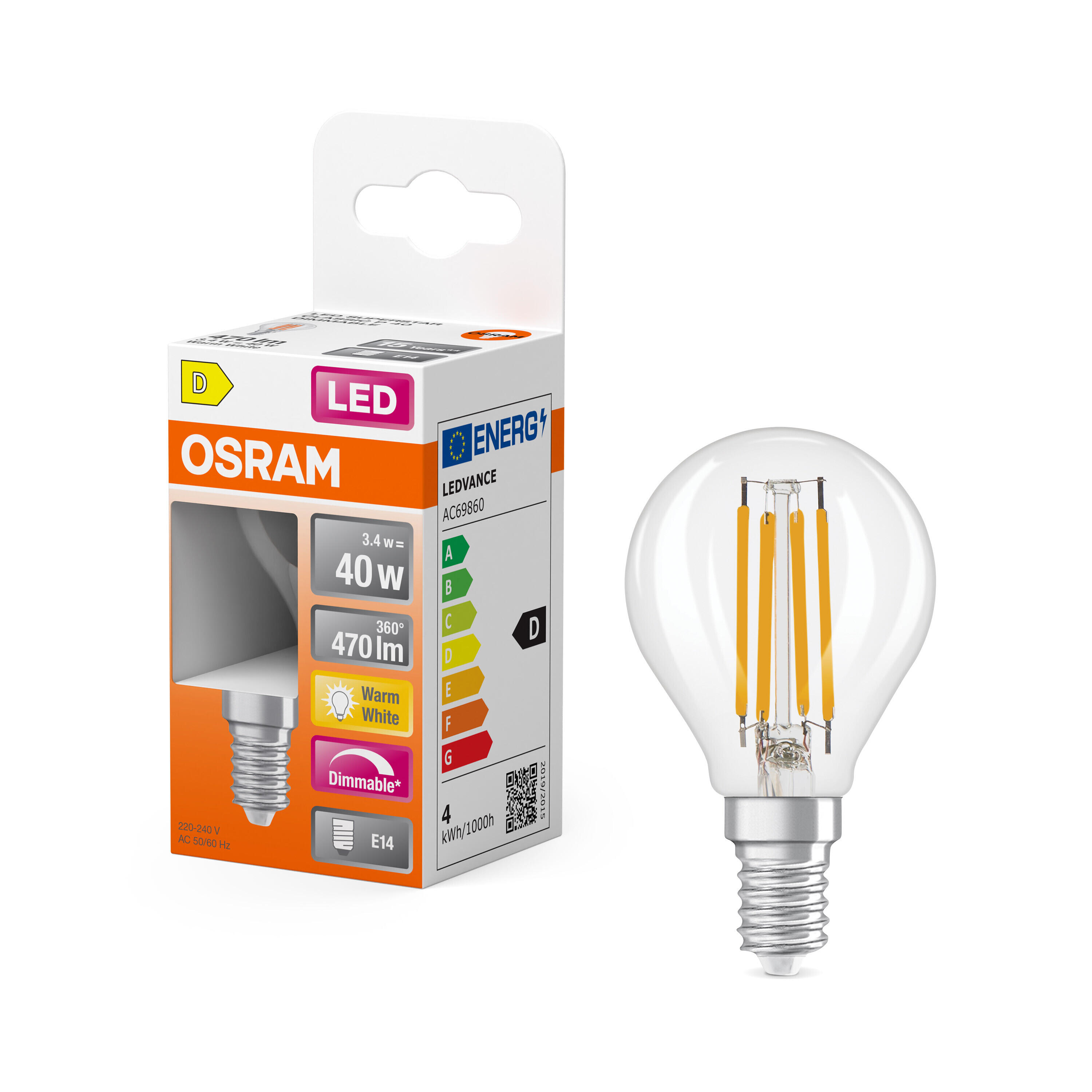 Ampoule led, sphérique E14, 470lm = 40W, blanc chaud, dimmable, OSRAM - 2