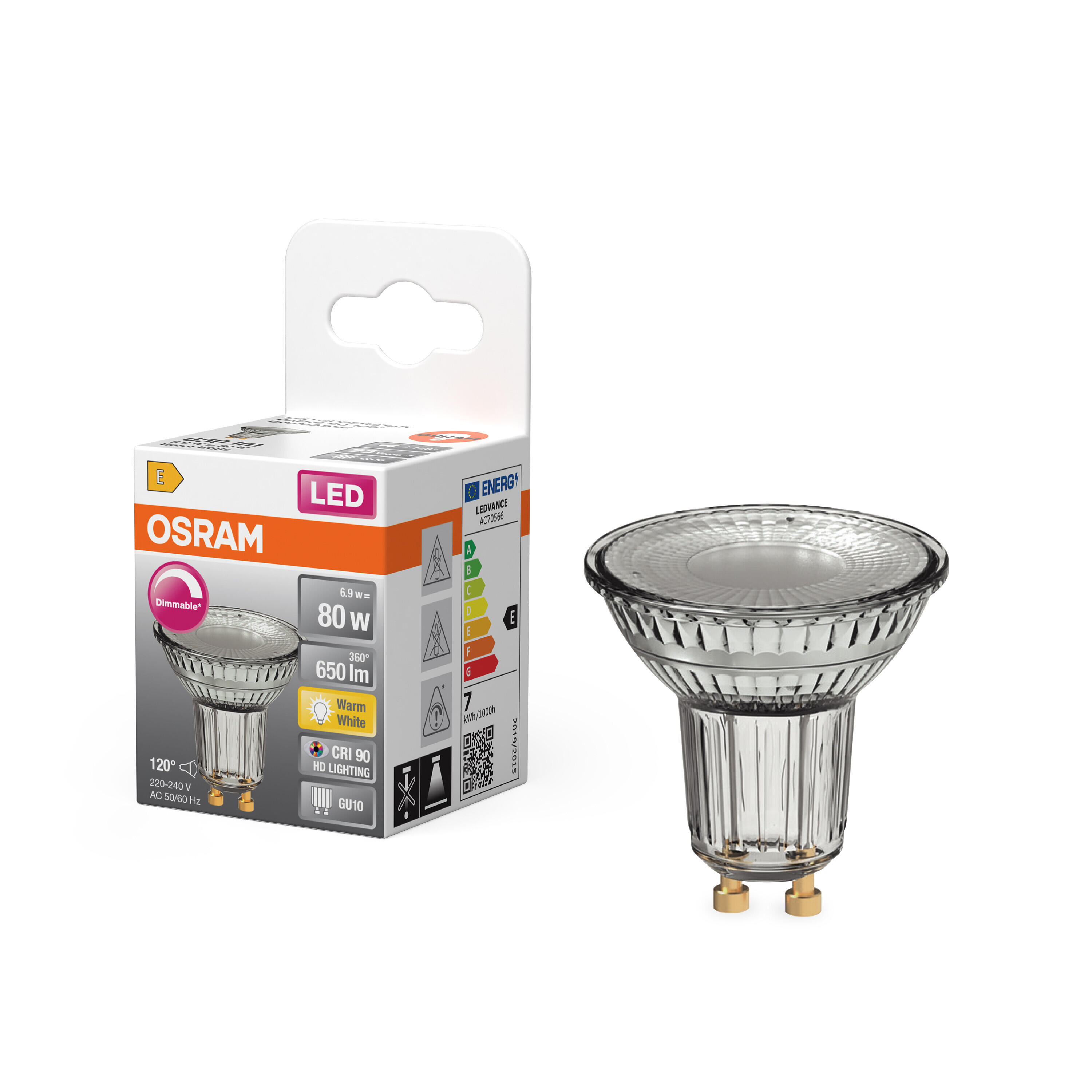 Ampoule led réflecteur GU10, 120°, 51W=650lm, blanc chaud, dimmable, OSRAM - 2