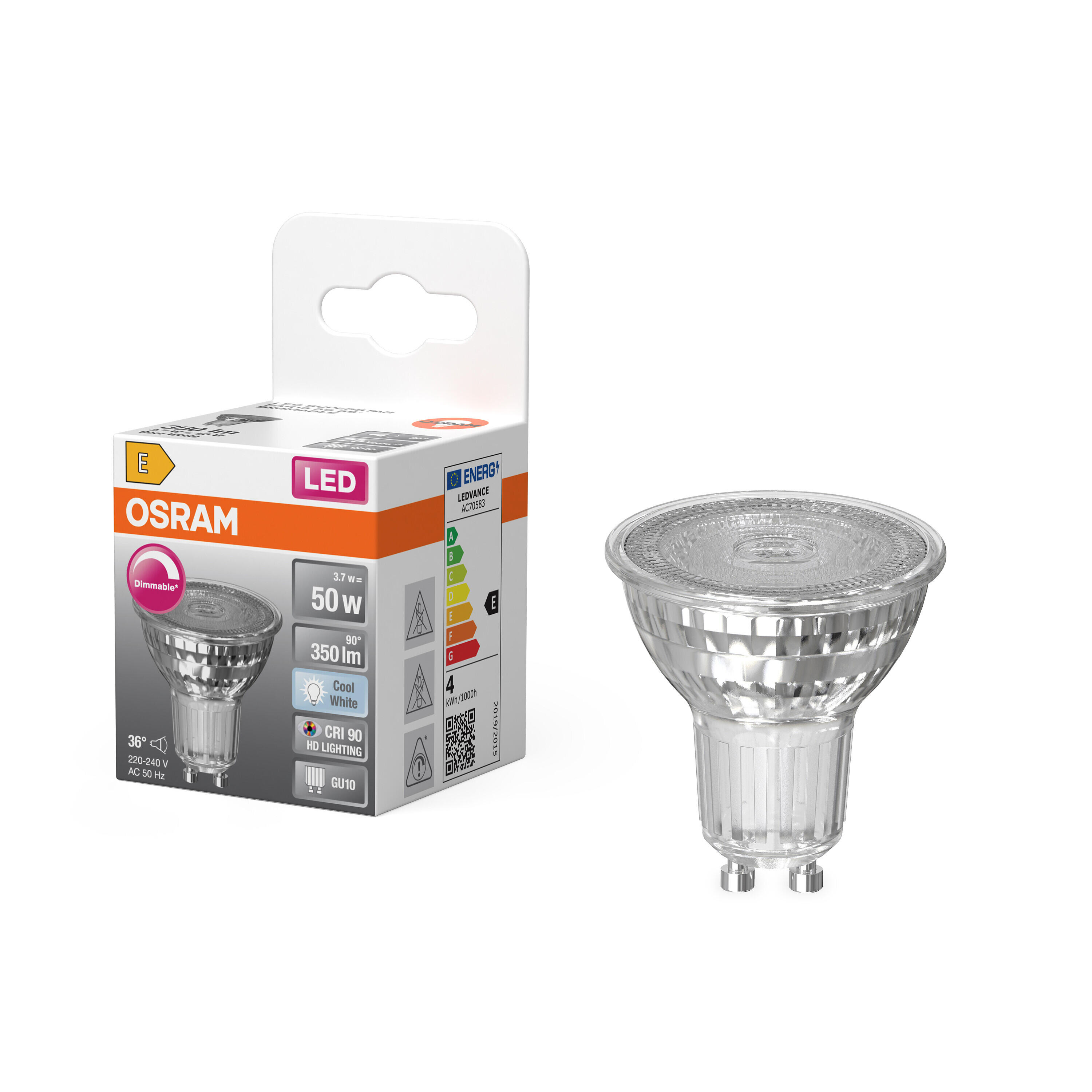 Ampoule led réflecteur GU10, 36°, 350lm = 50W, blanc neutre, dimmable, OSRAM - 2