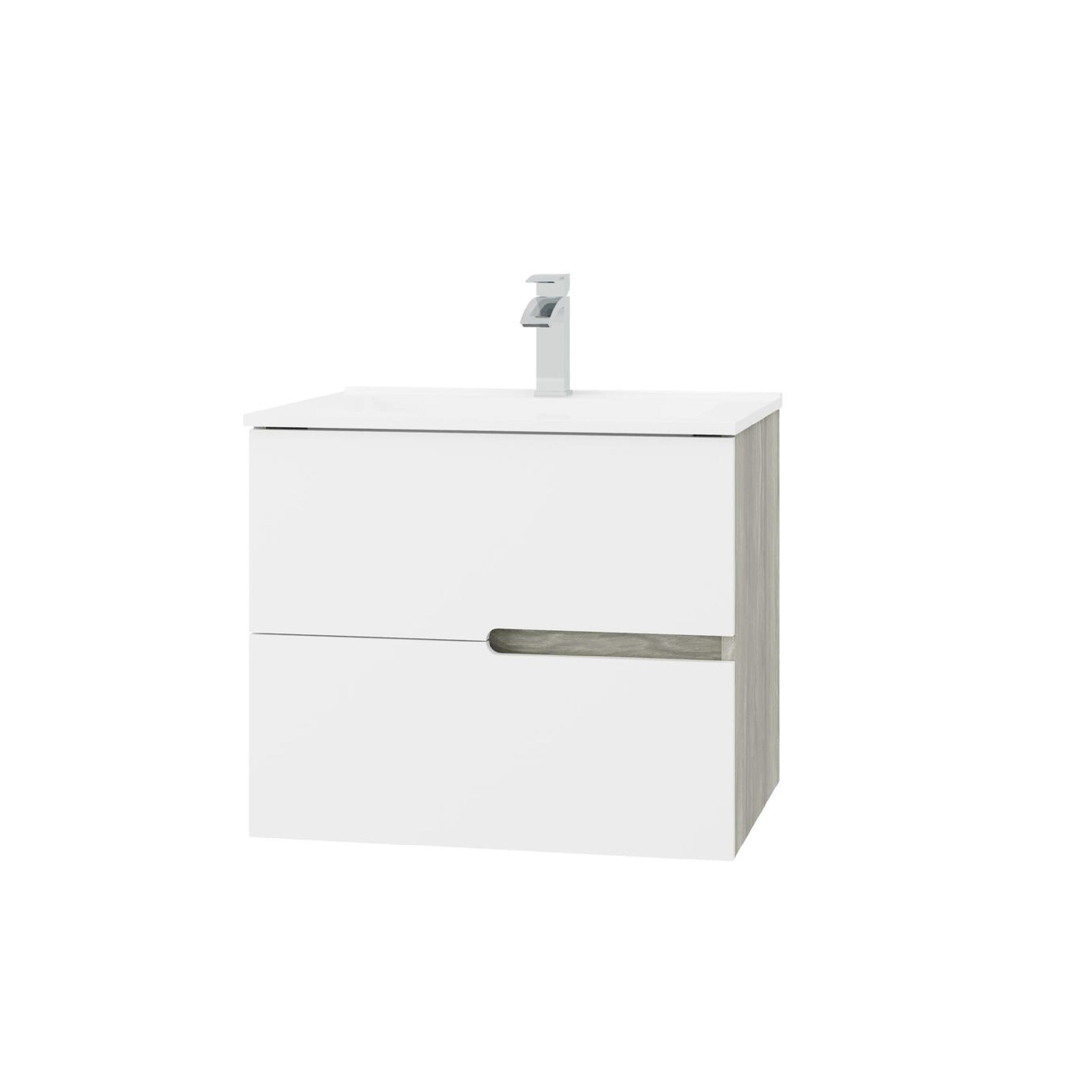Mobile bagno sospeso con lavabo e illuminazione Eva L 60 x H 51 x P 46 cm rovere grigio/frontale bianco in mdf 2 cassetti per vasca centrale - 4