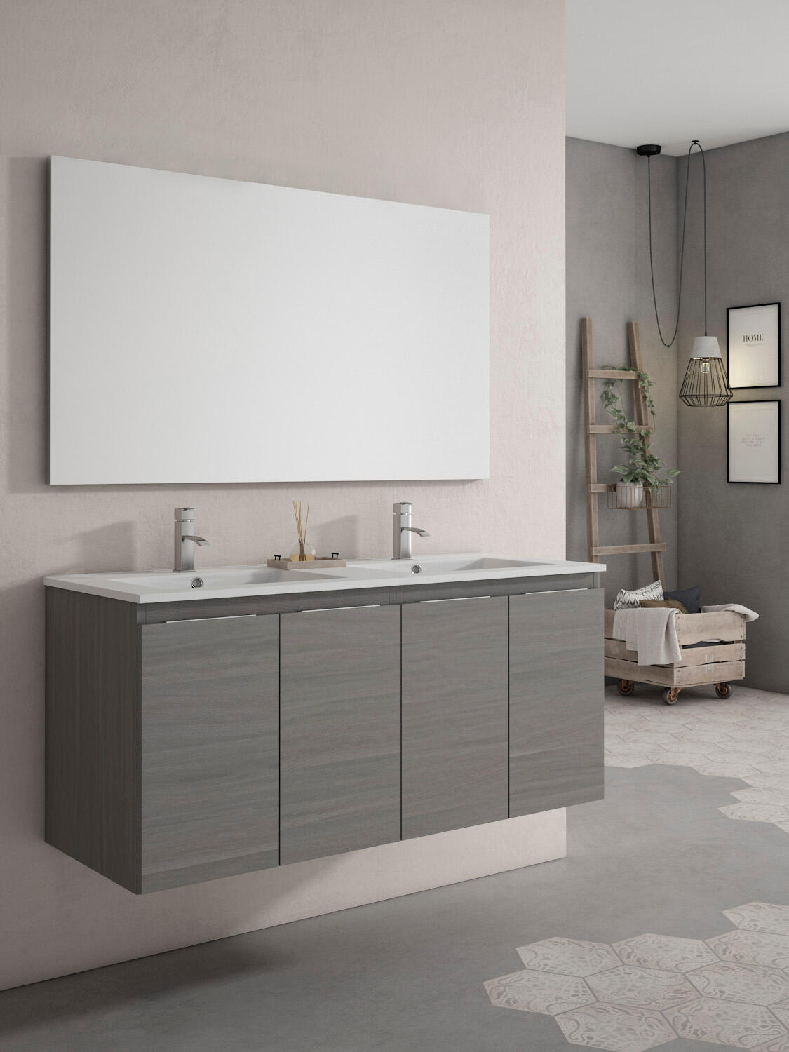 Mueble de baño con lavabo y espejo prima grafito 119.6x45.5 cm