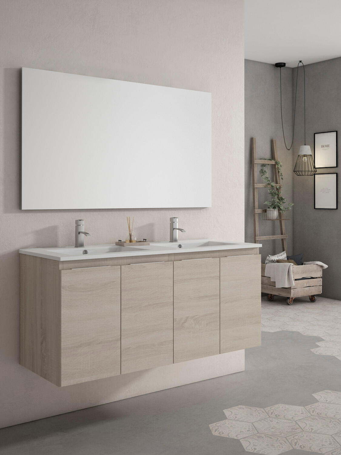 Mueble de baño con lavabo y espejo prima roble claro 119.6x45.5 cm