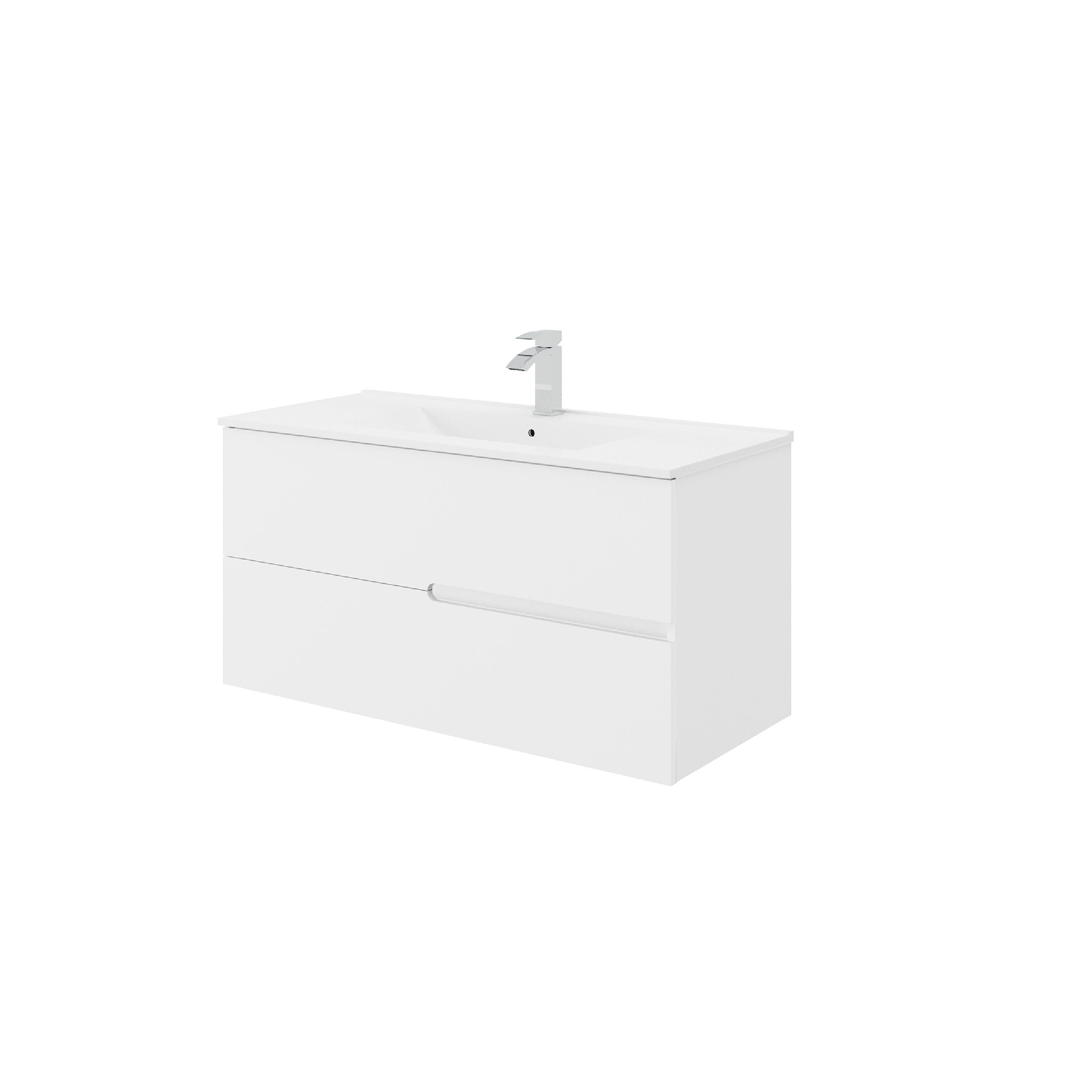 Mobile bagno sospeso con lavabo e illuminazione L 100 x H 51 x P 46 cm bianco in mdf 2 cassetti per vasca centrale Eva - 4