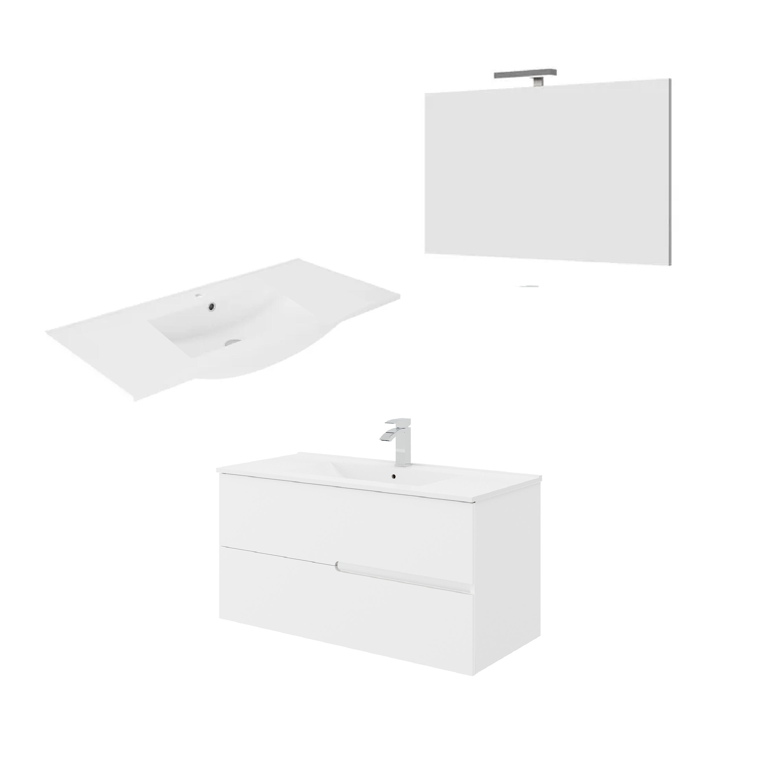 Mobile bagno sospeso con lavabo e illuminazione L 100 x H 51 x P 46 cm bianco in mdf 2 cassetti per vasca centrale Eva - 3