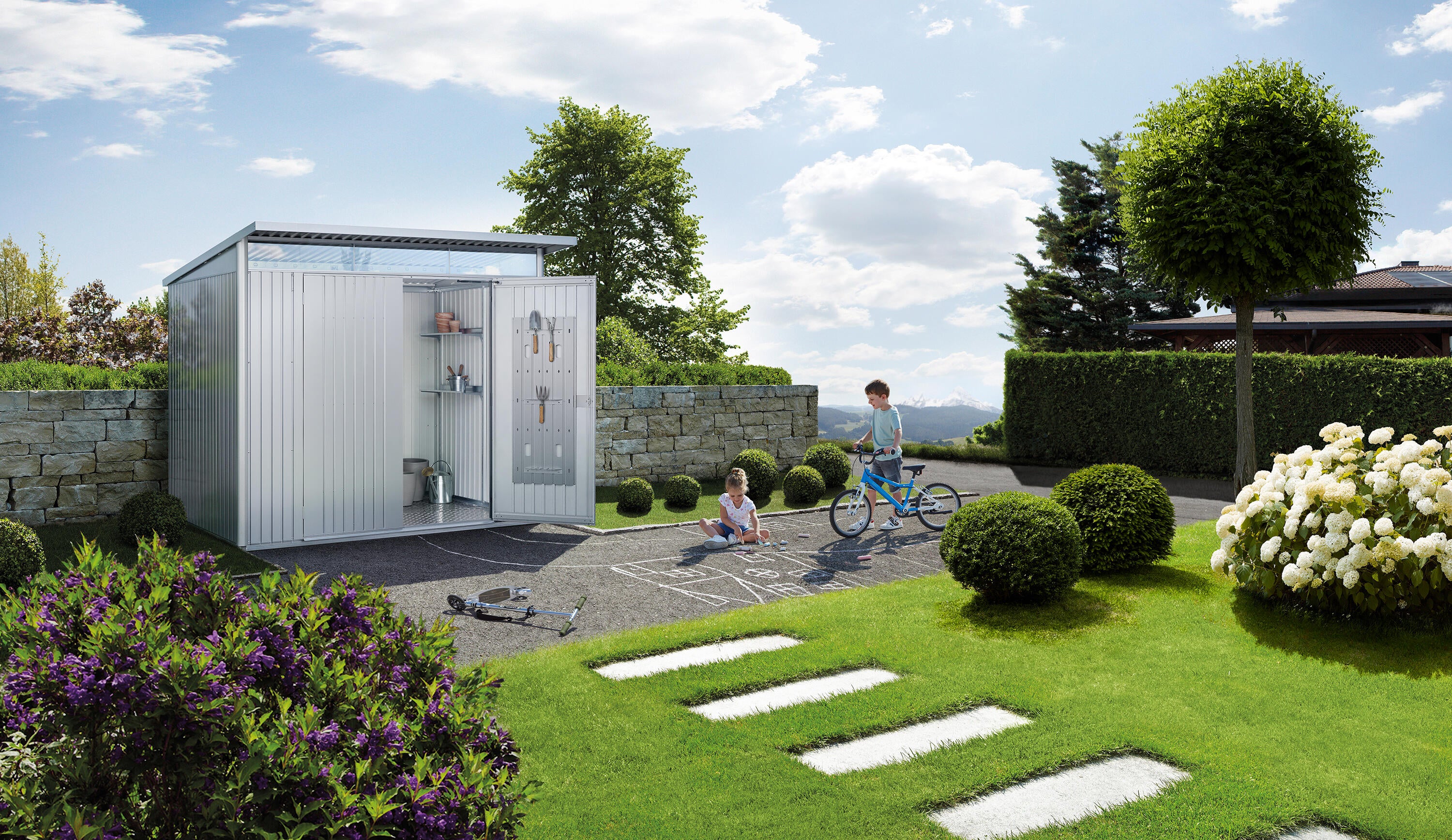 caseta de metal avantgarde eco a4 de 180x222x380 cm y 684 m2 con 05 mm espesor y doble puerta abatible biohort