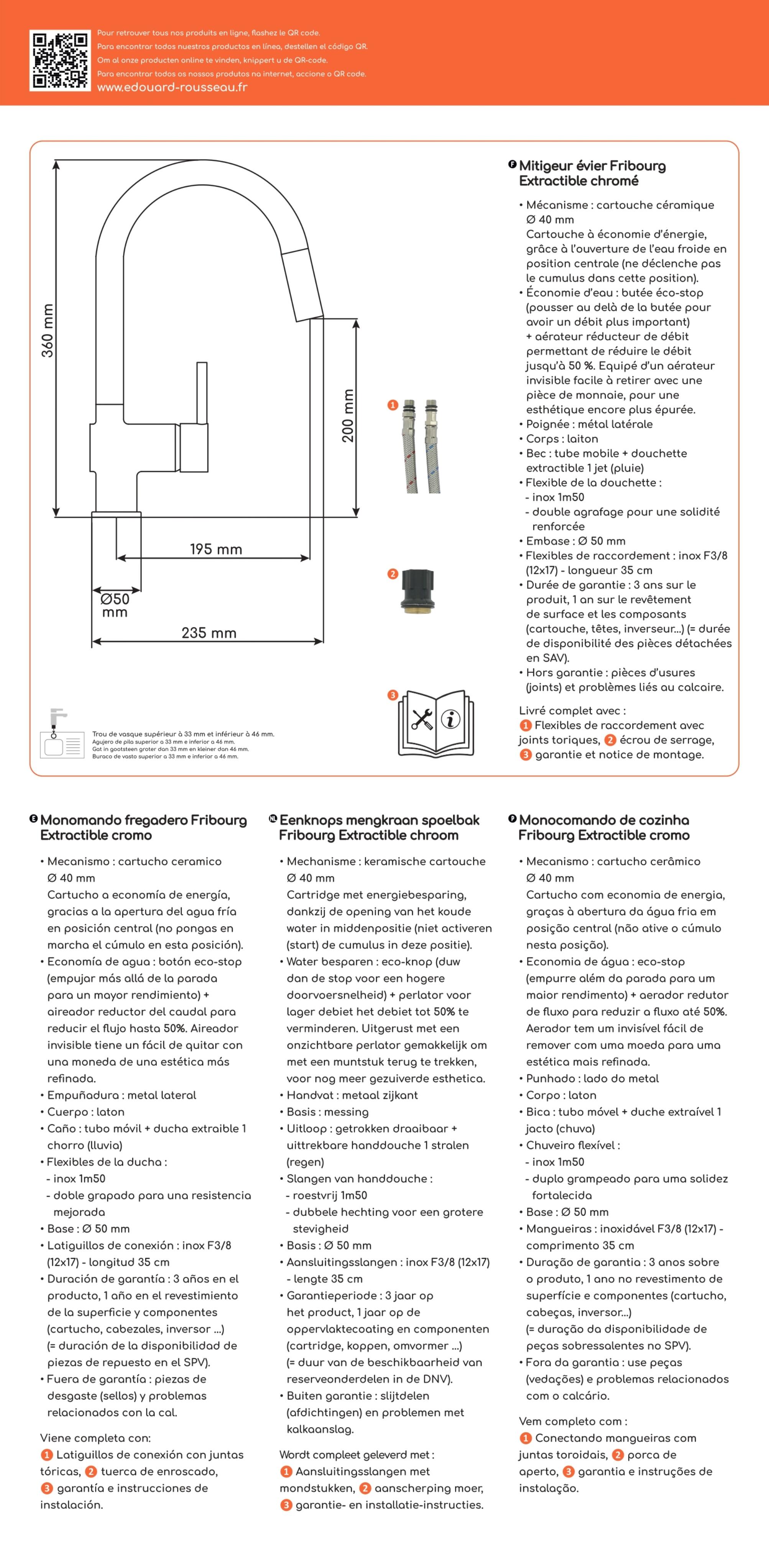 Torneira de bancada com chuveiro extraível cinza cromado Rousseau Fribourg - 6